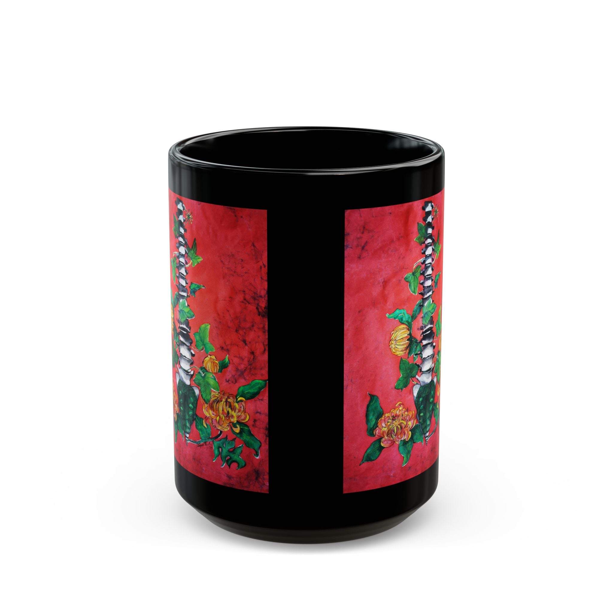 Anatomical Spine & Flowers Black Mug – Gothic Floral Coffee Cup (11oz/15oz)