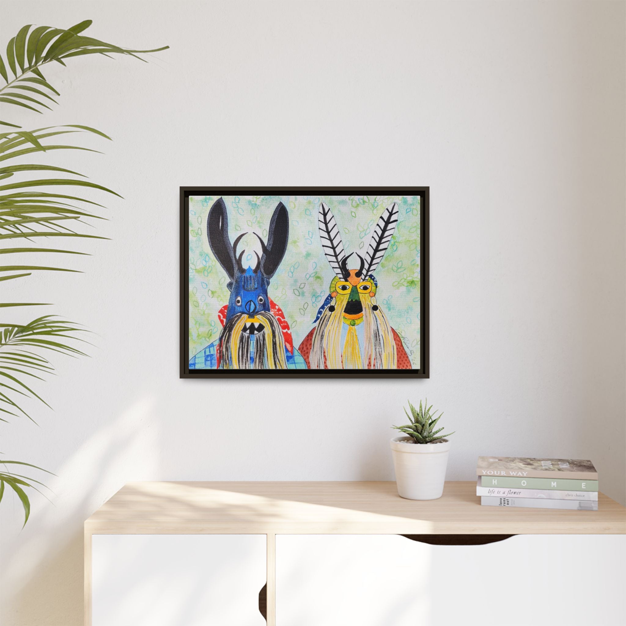 Colorful Folk Mask Matte Canvas Print (Framed)