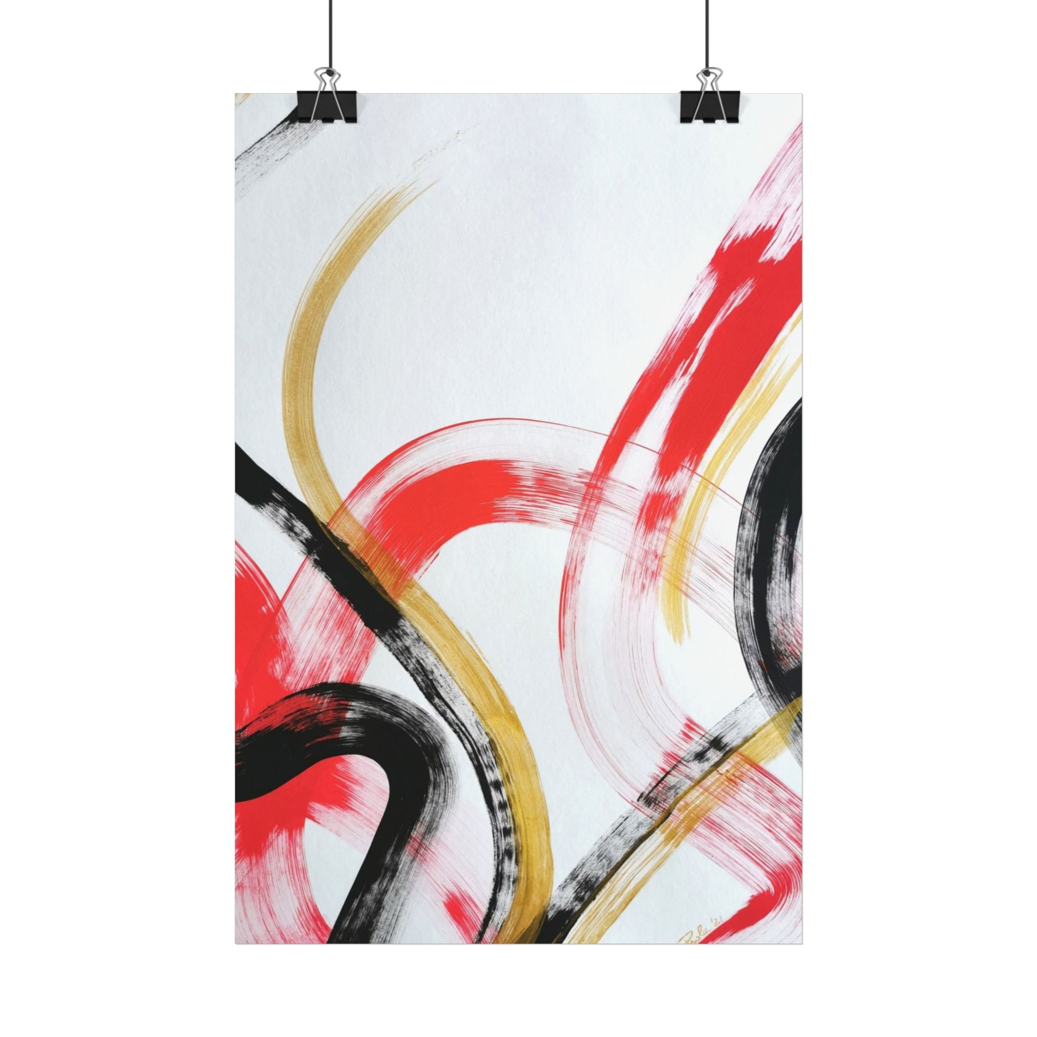 Abstract Red & Gold Brushstroke Satin Poster — Modern Wall Art Print