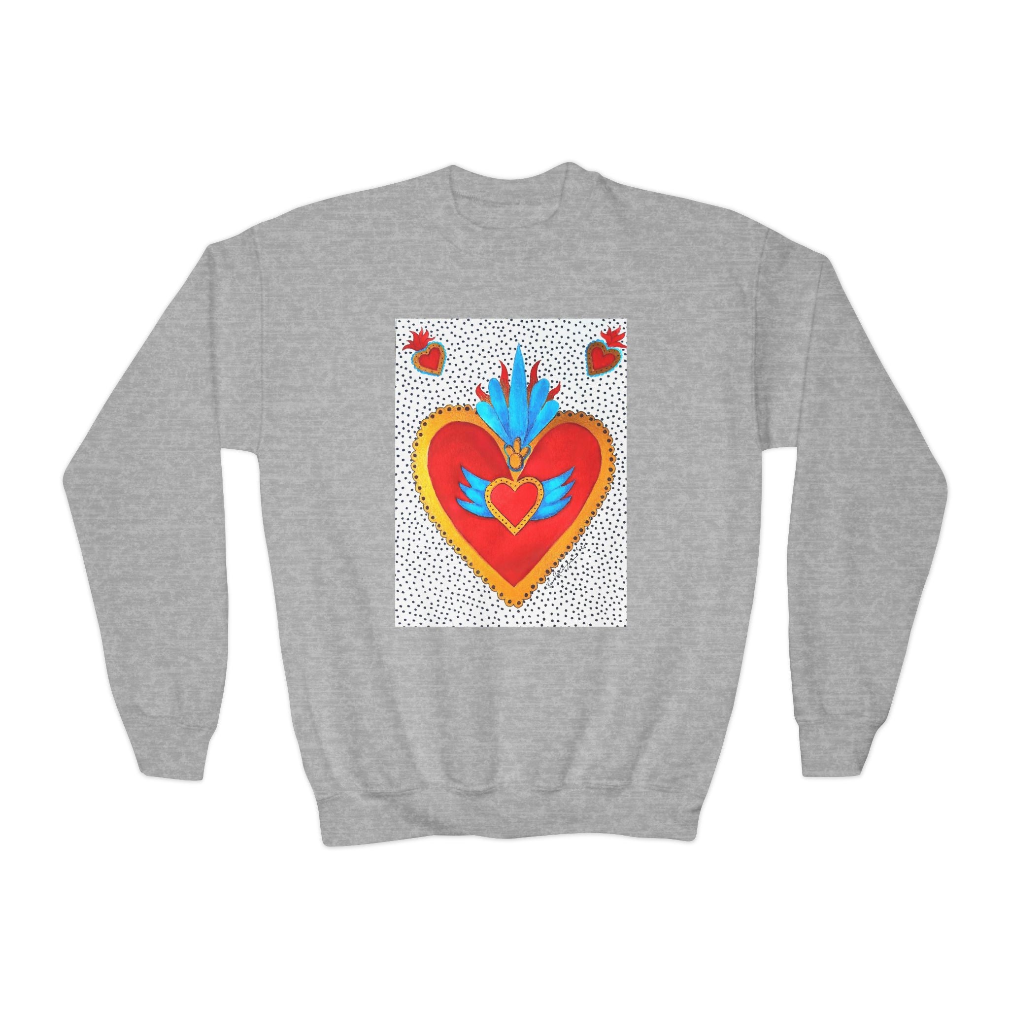 "Corazon de hojalata" Youth Crewneck Sweatshirt — Bright Sacred Heart Graphic Tee for Kids