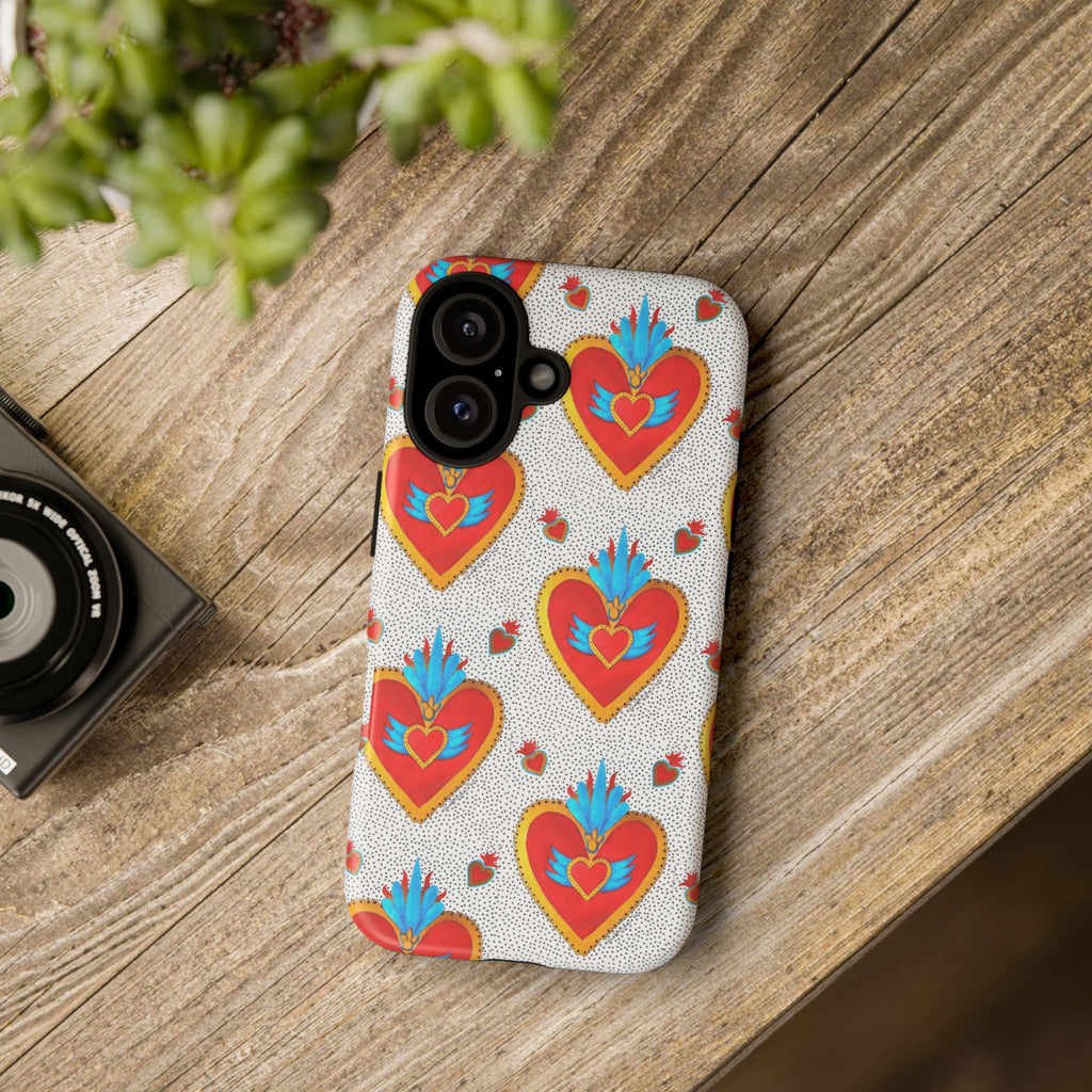 Phone Case — Red Sacred Heart Pattern Protective Tough Case