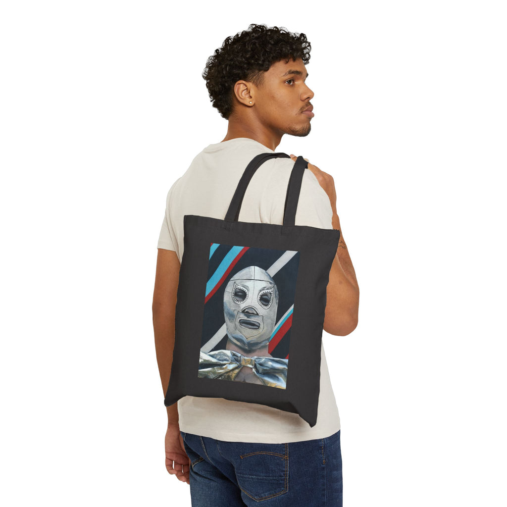 Luchador Mask Canvas Tote — Retro Mexican Wrestling Art Bag