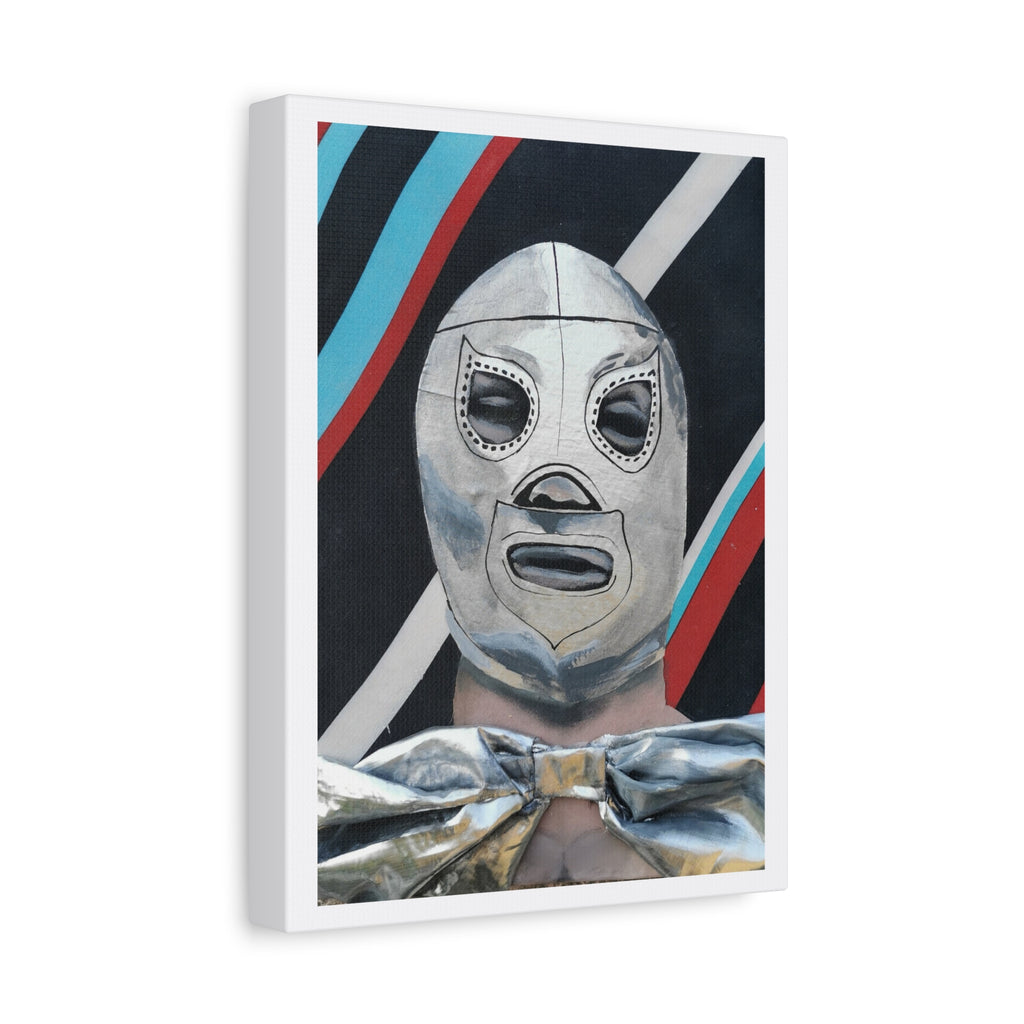 "El Santo" Luchador Mask Art Canvas – Silver Wrestler Stretched Matte Print