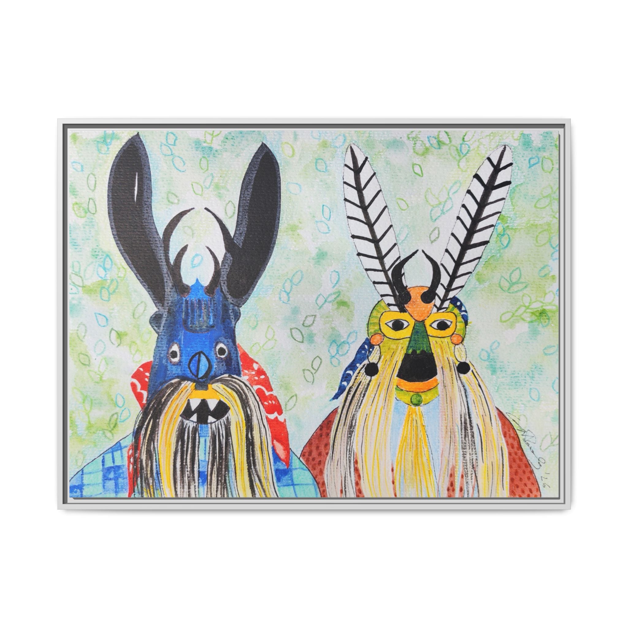 Colorful Folk Mask Matte Canvas Print (Framed)