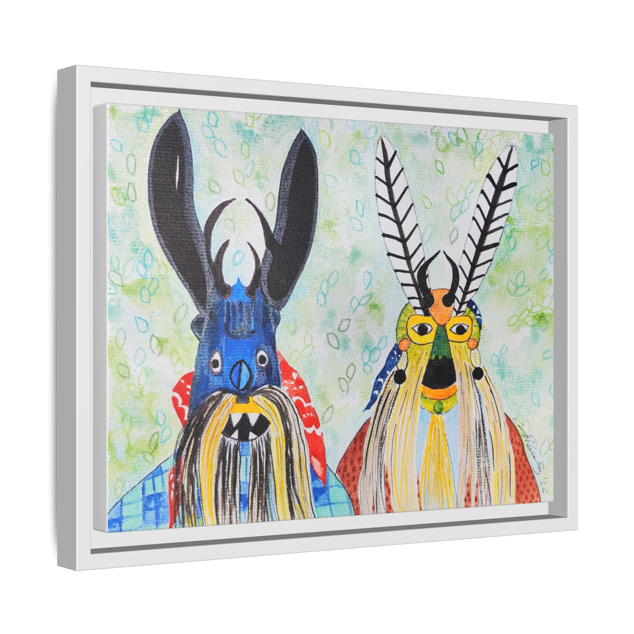 Colorful Folk Mask Matte Canvas Print (Framed)
