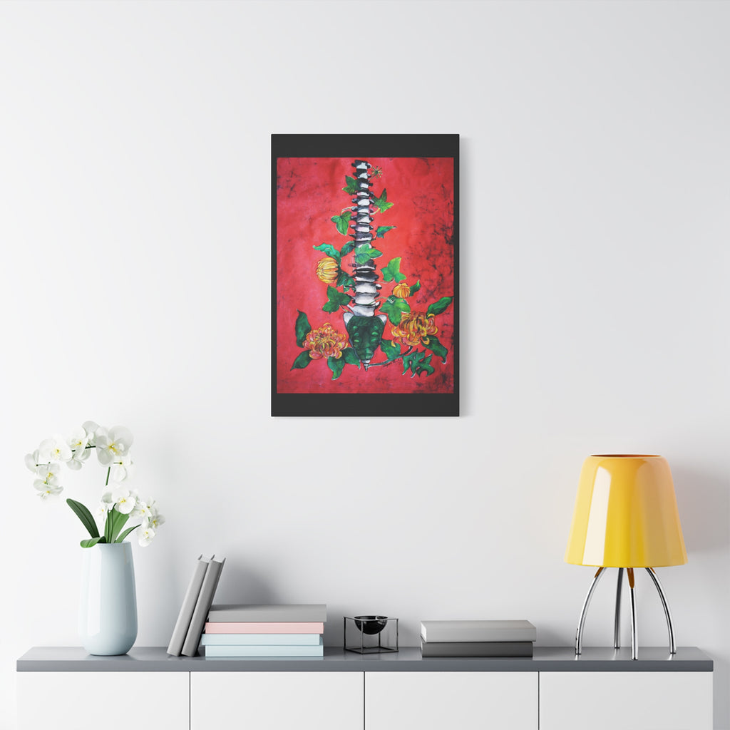 Floral Spine Canvas Print — Vibrant Red Botanical Wall Art