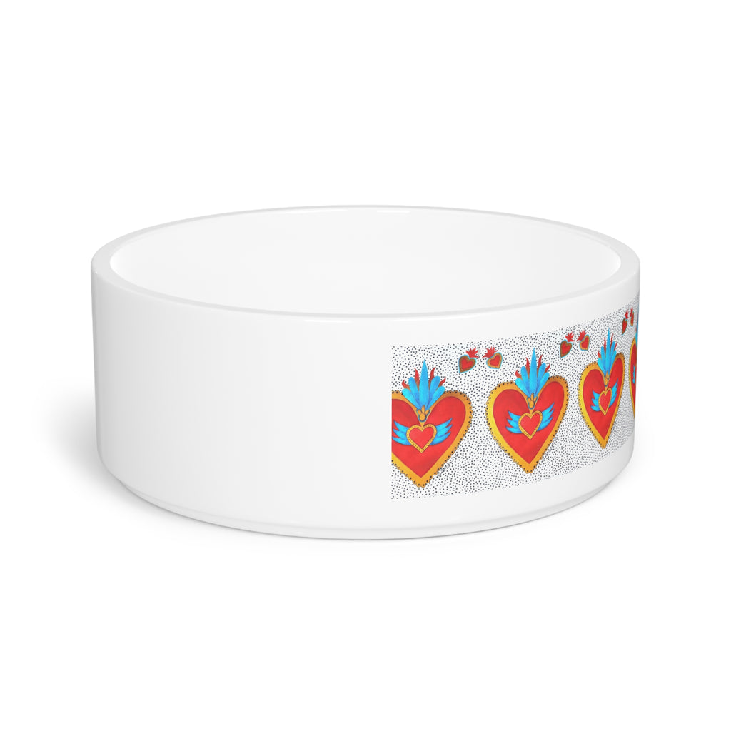 Ceramic Pet Bowl with Colorful Sacred Heart Pattern — Decorative Dog & Cat Dish