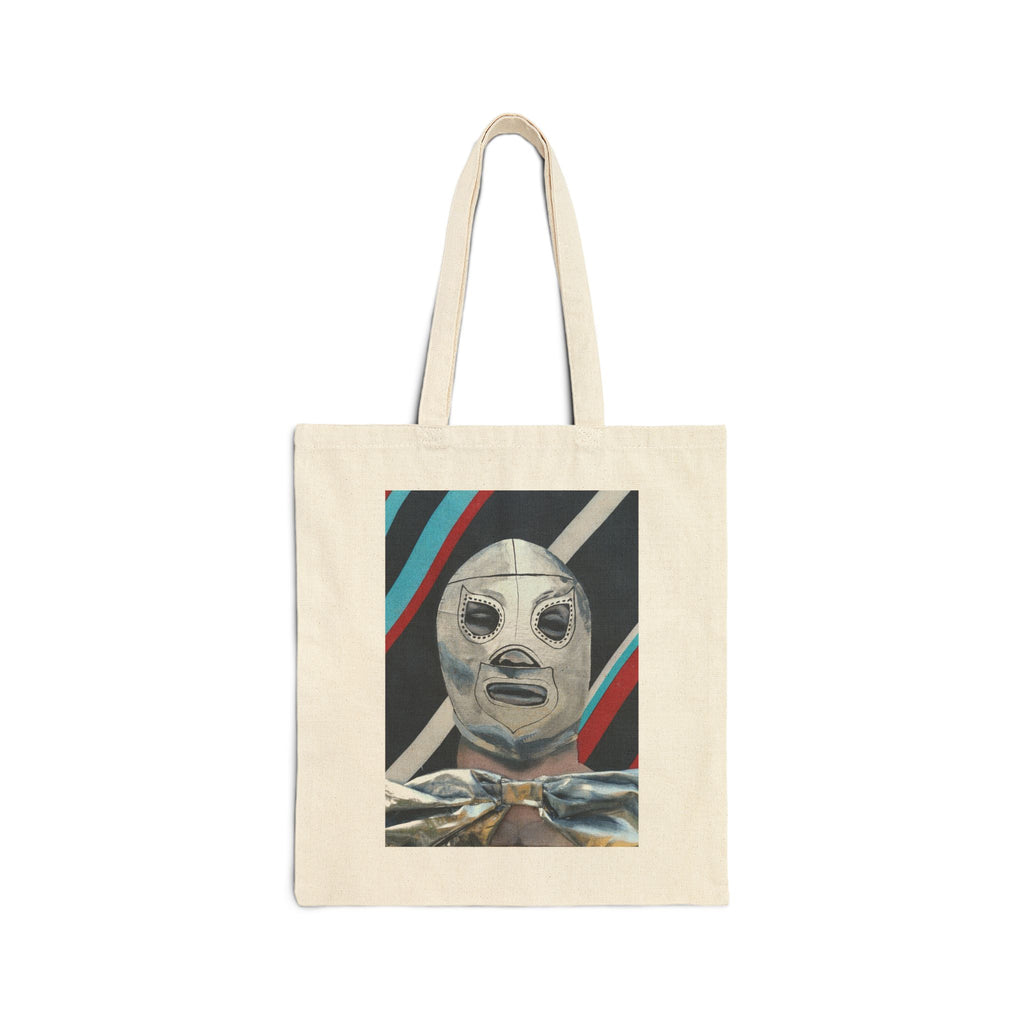 Luchador Mask Canvas Tote — Retro Mexican Wrestling Art Bag