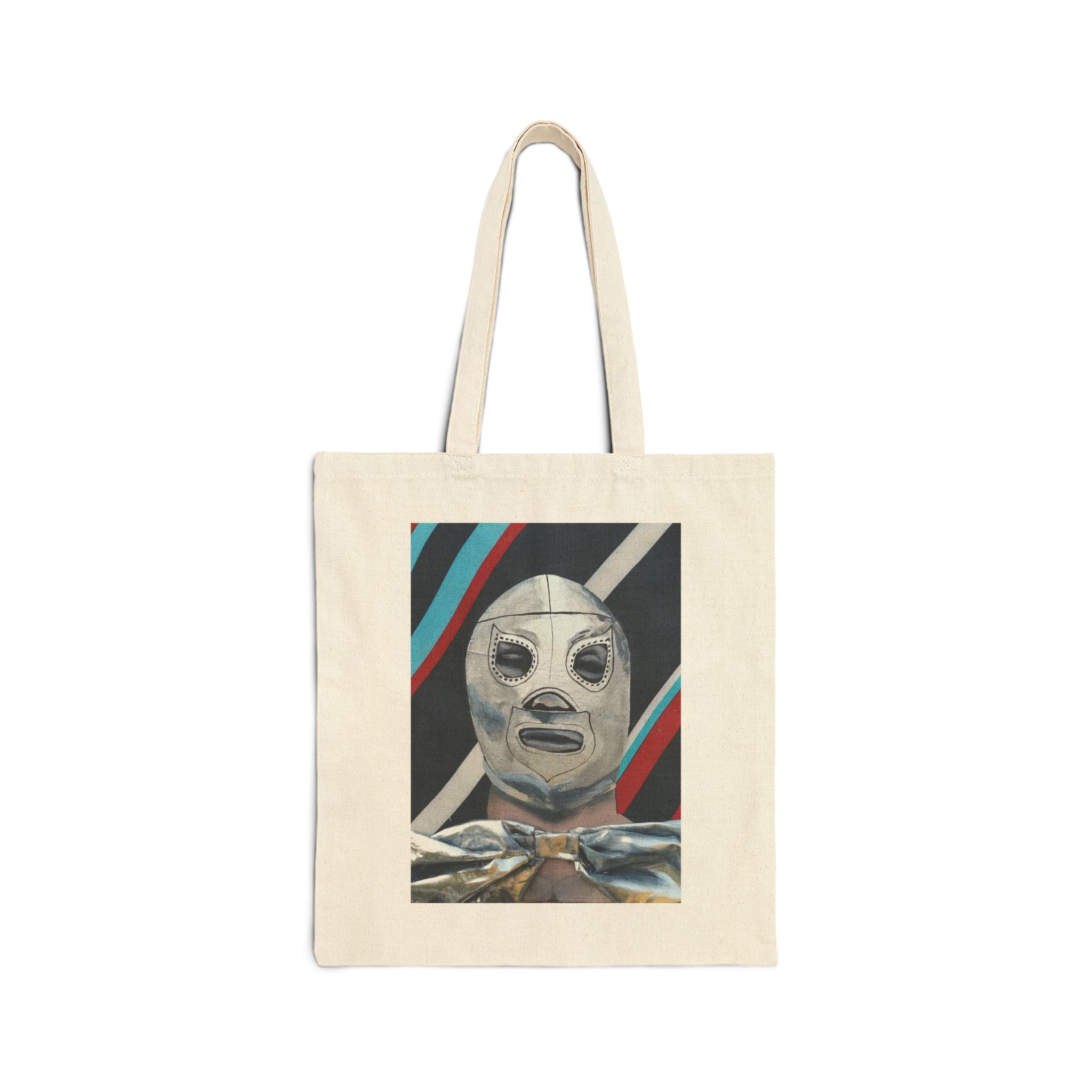 Luchador Mask Canvas Tote — Retro Mexican Wrestling Art Bag