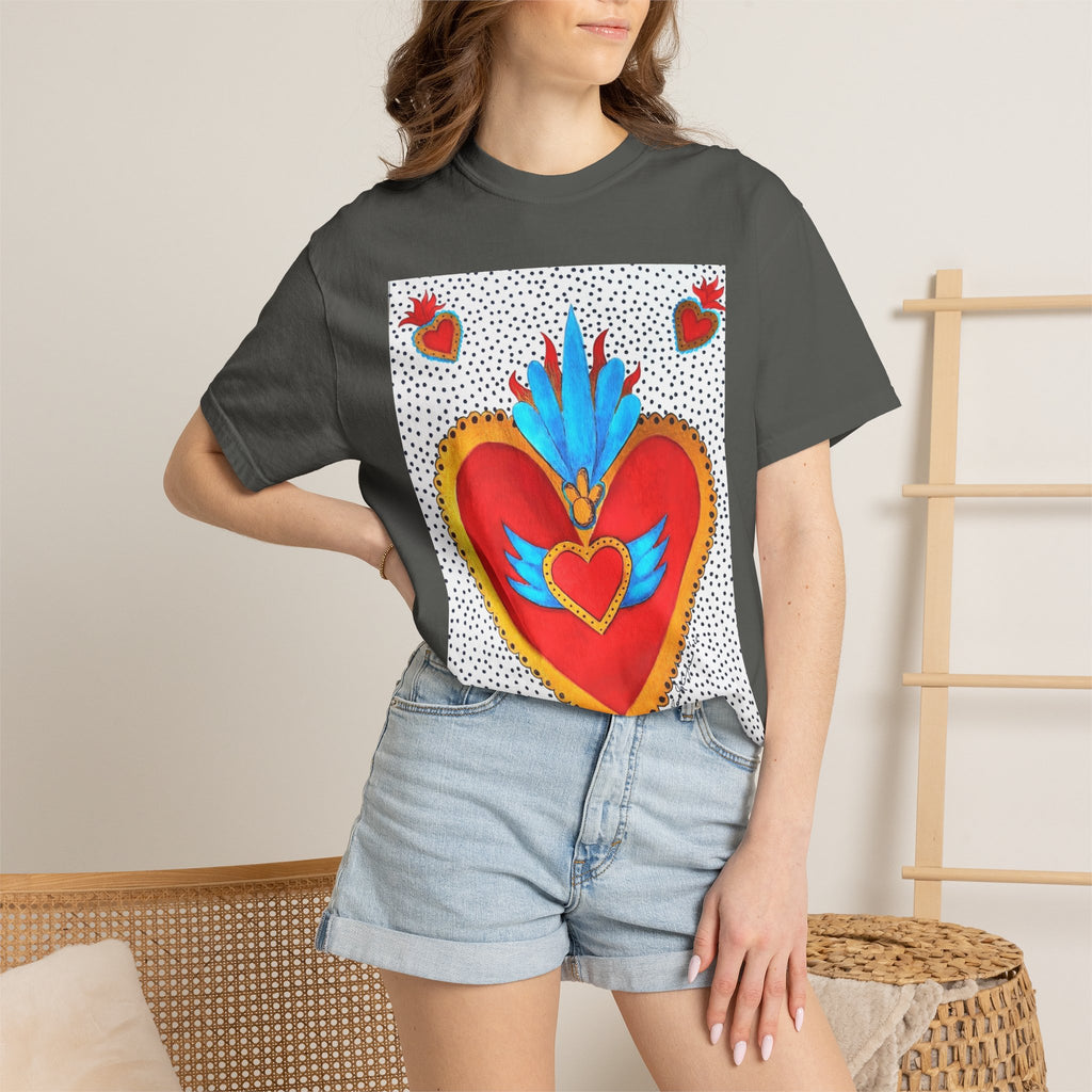 T-shirt Cœur Sacré ailé — Motif d'art populaire mexicain coloré