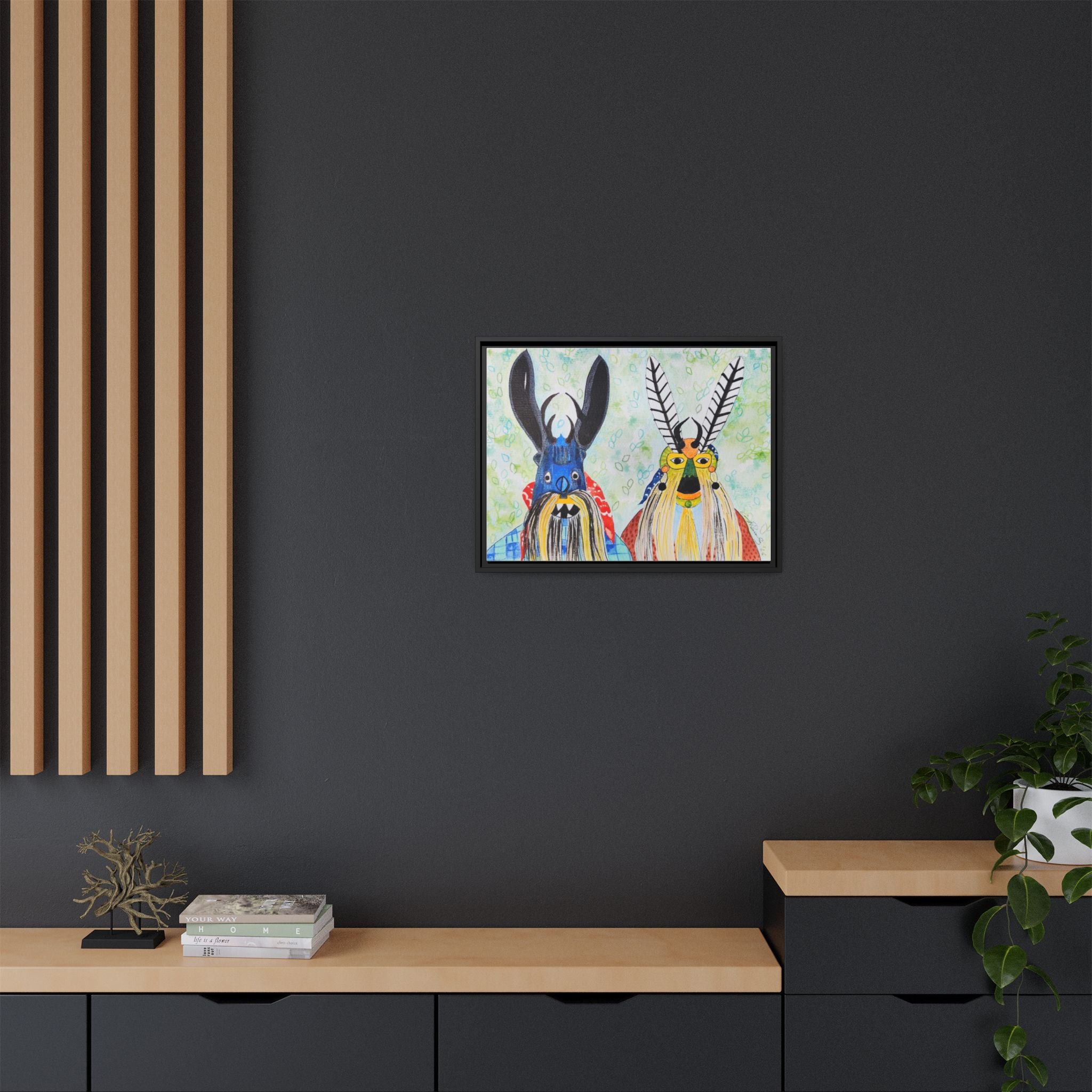 Colorful Folk Mask Matte Canvas Print (Framed)