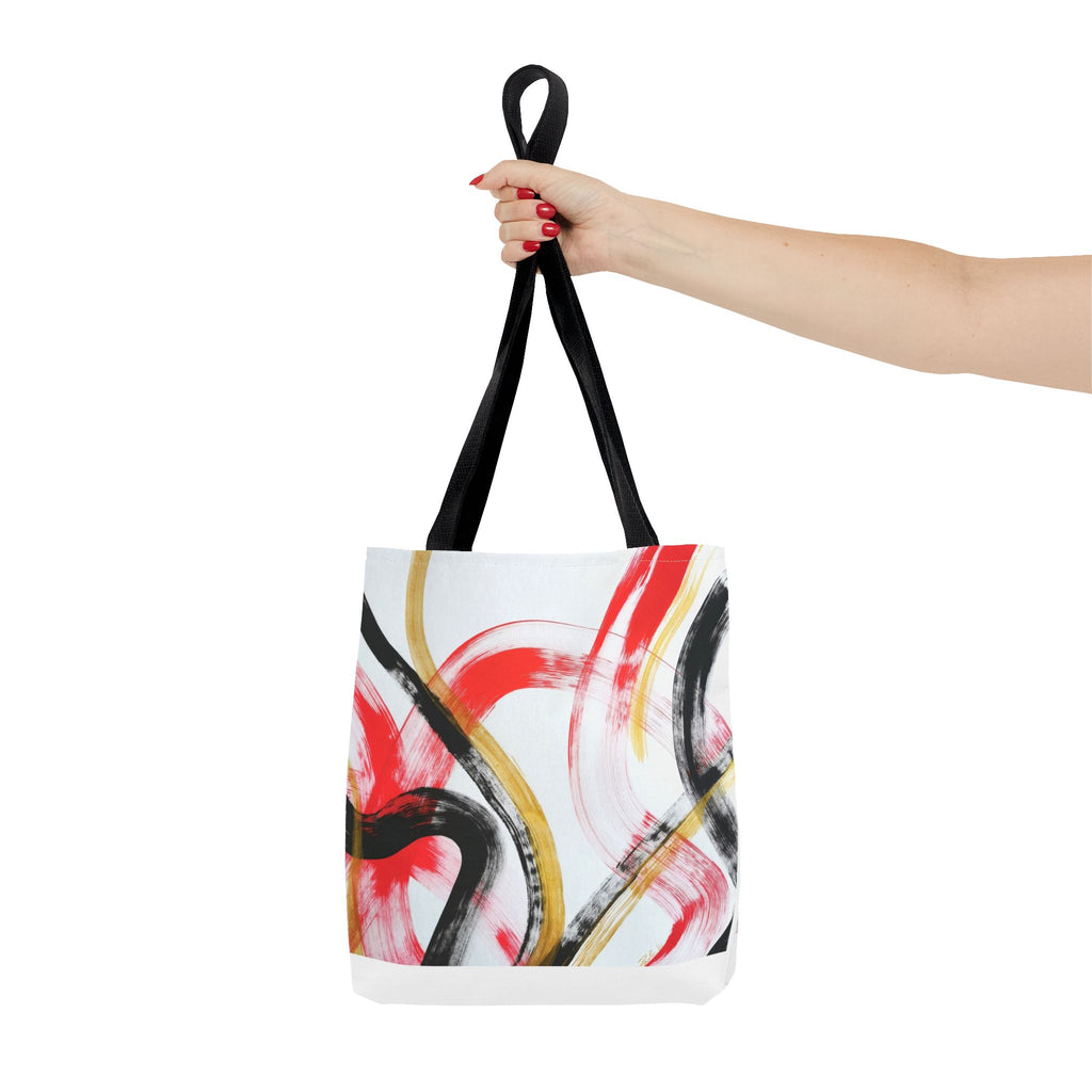 Abstract Brushstroke Tote Bag — Red, Black & Gold Artistic All-Over Print