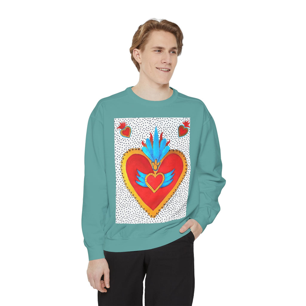 Sacred Heart Sweatshirt — Colorful Folk Art Heart Crewneck