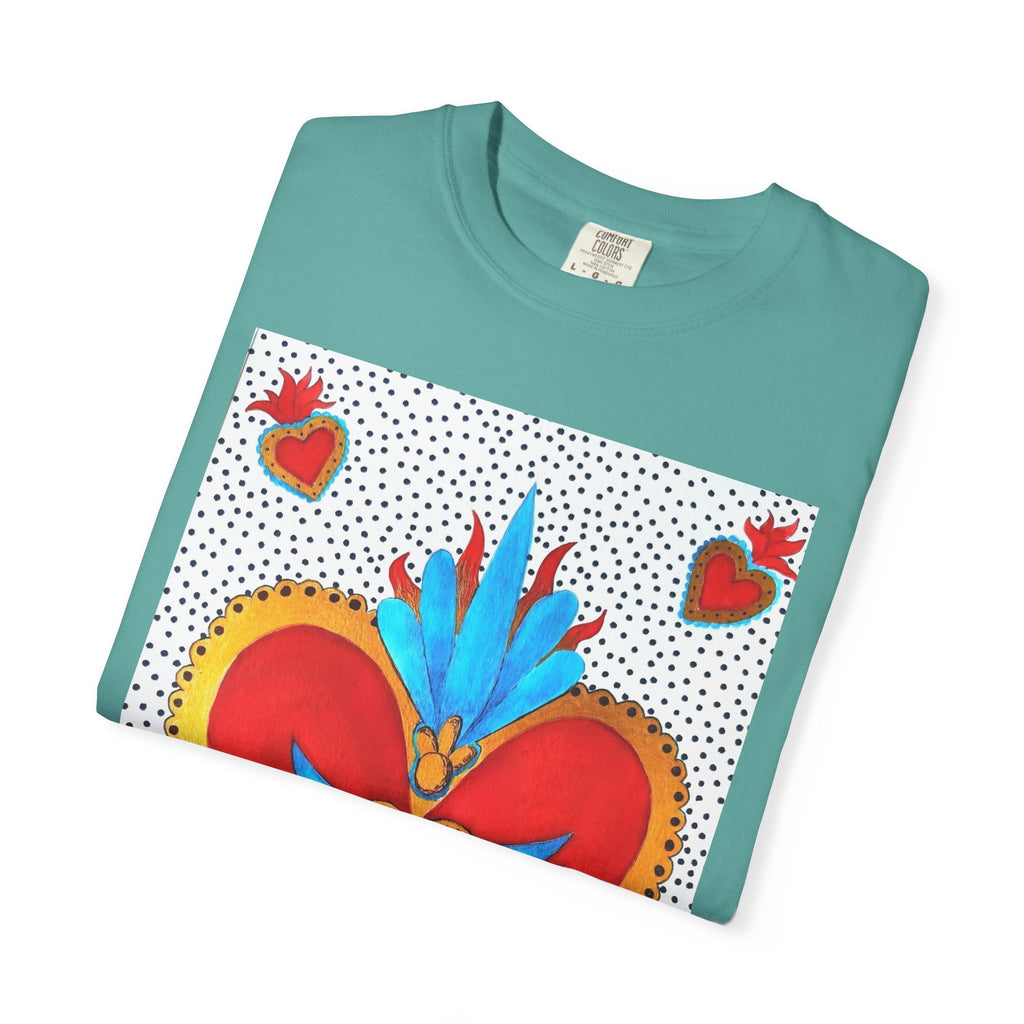 T-shirt Cœur Sacré ailé — Motif d'art populaire mexicain coloré