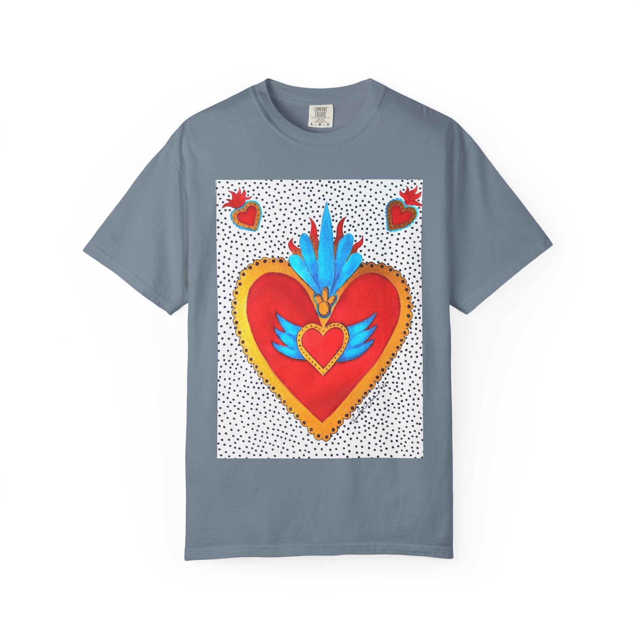 T-shirt Cœur Sacré ailé — Motif d'art populaire mexicain coloré