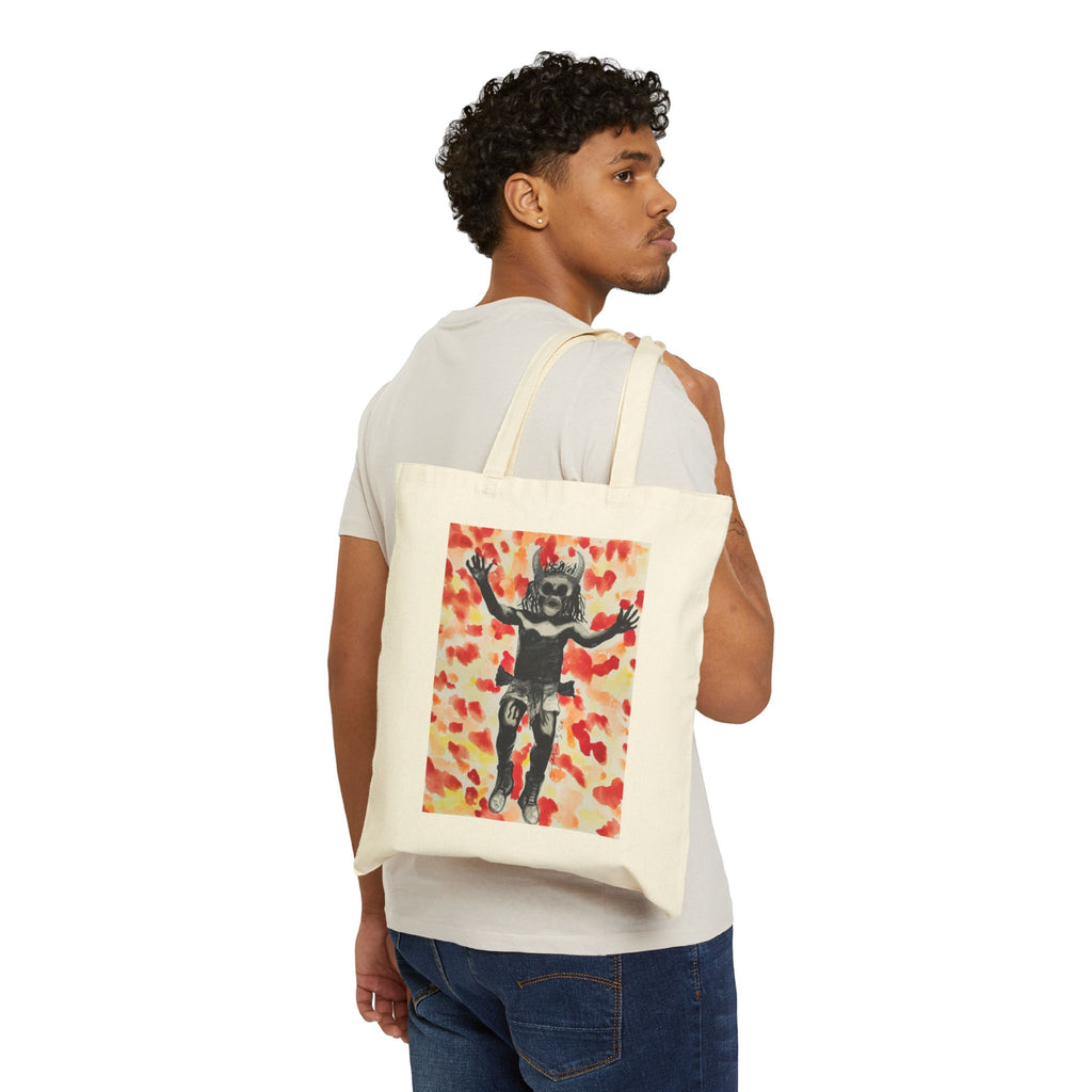 Canvas Tote Bag — Mexican Devil Art Tote (Red Confetti Background)