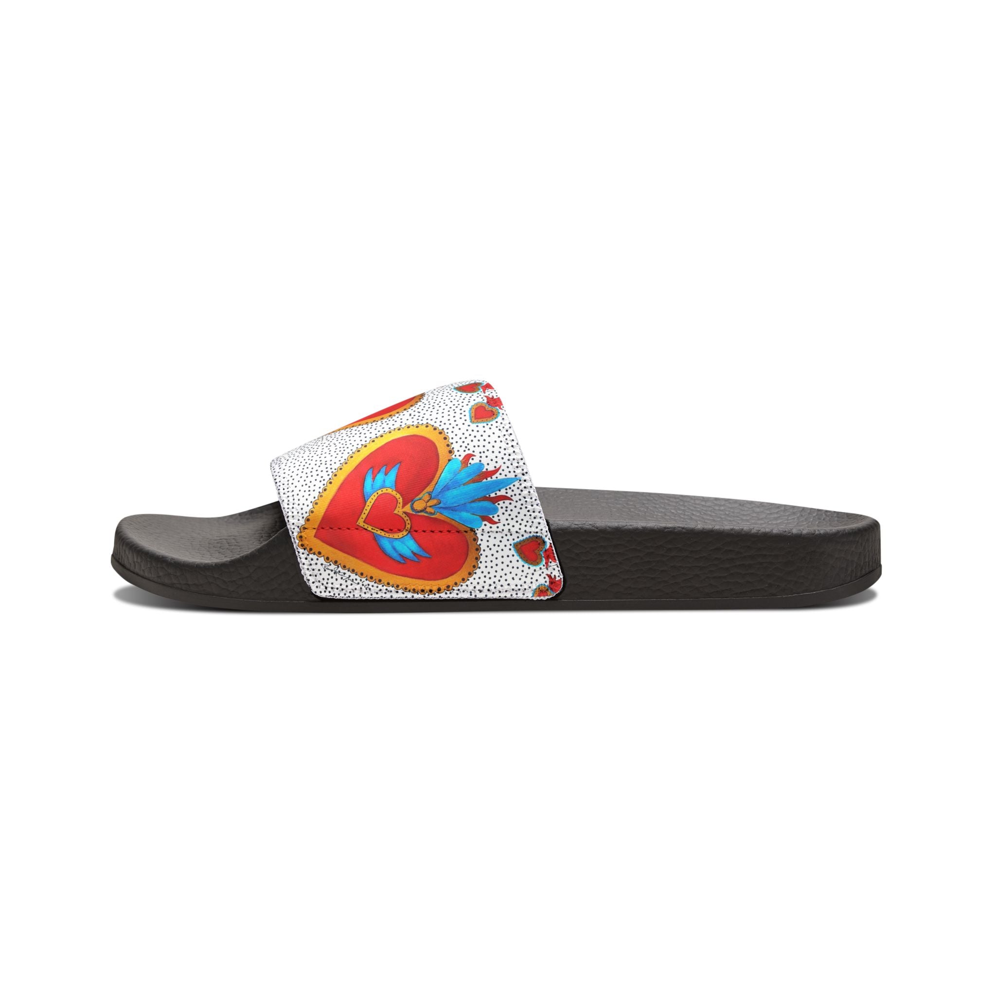 Youth Heart Pattern Slide Sandals — Colorful Removable-Strap Summer Slides