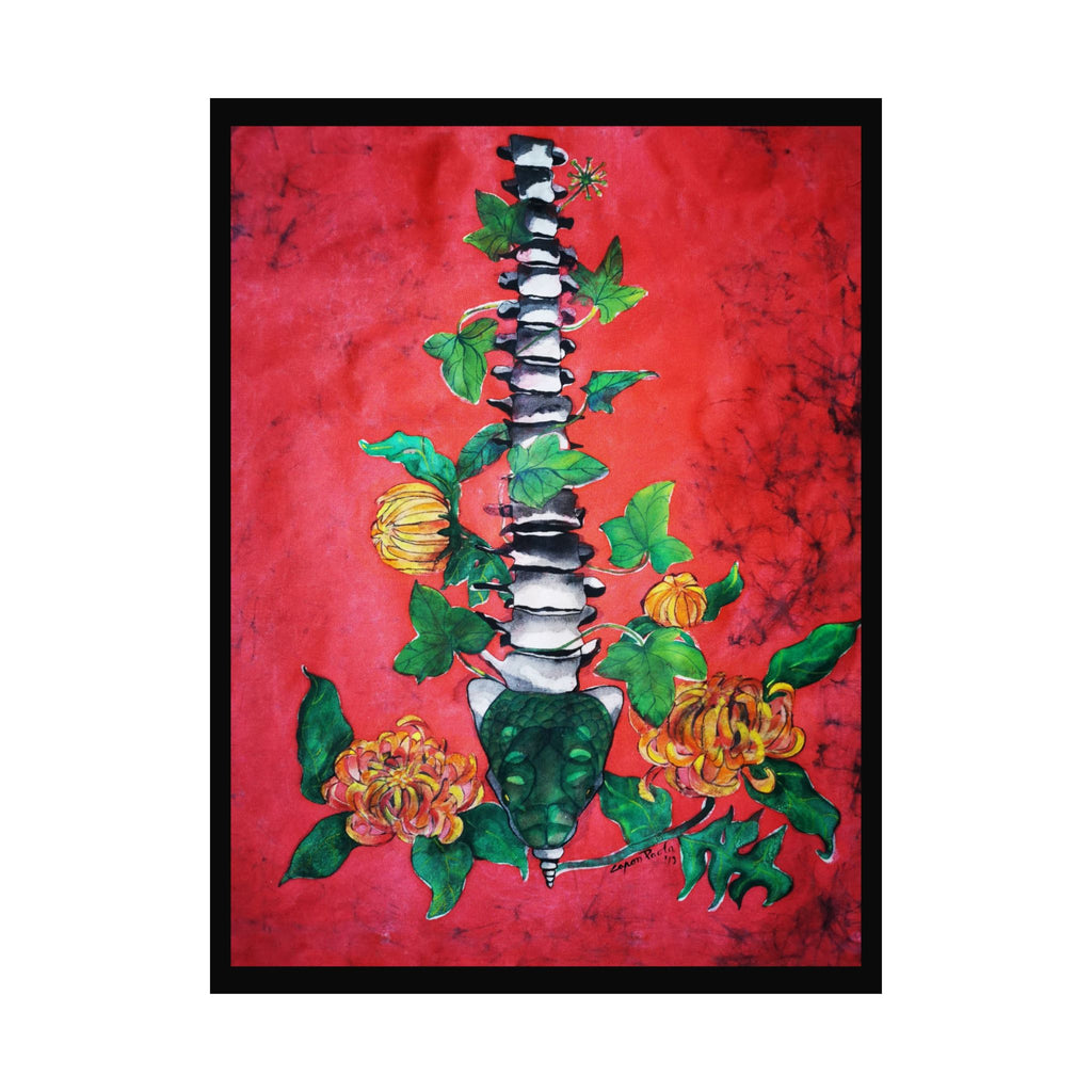 Spine & Chrysanthemum Art Poster — Botanical Anatomy Vertical Print