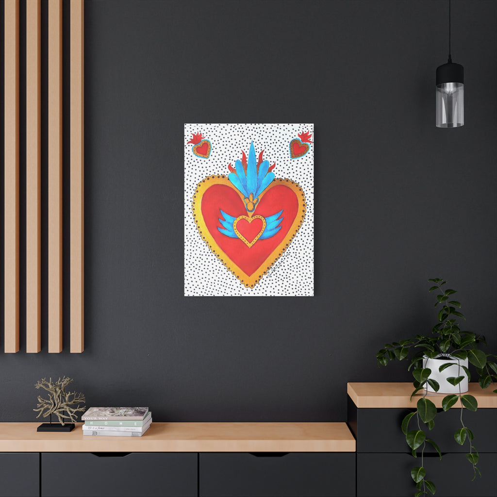 "Corazon de hojalata" Tableau imprimé Cœur Sacré d'art populaire — Décoration murale Cœur rouge et or éclatant