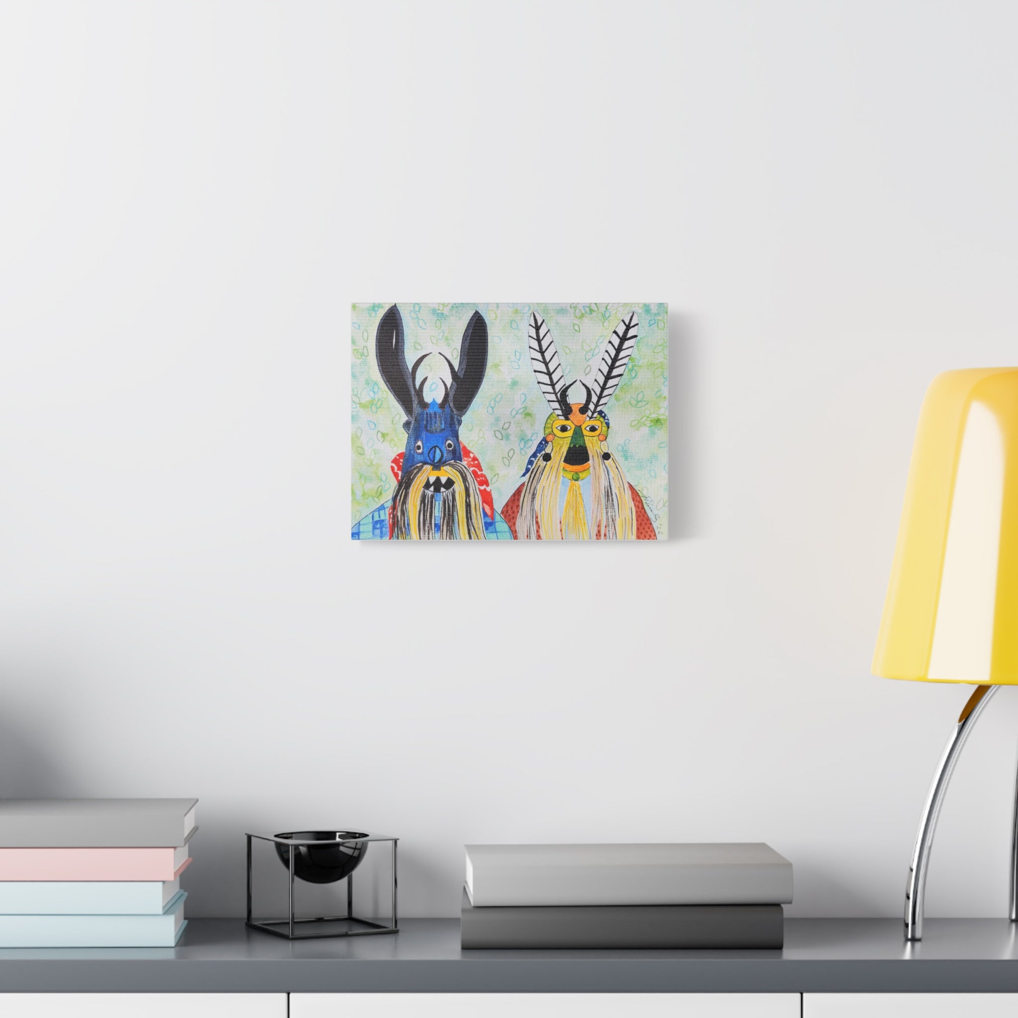 Tribal Mask Art Matte Canvas — Colorful Folk Portrait, Stretched Wall Art