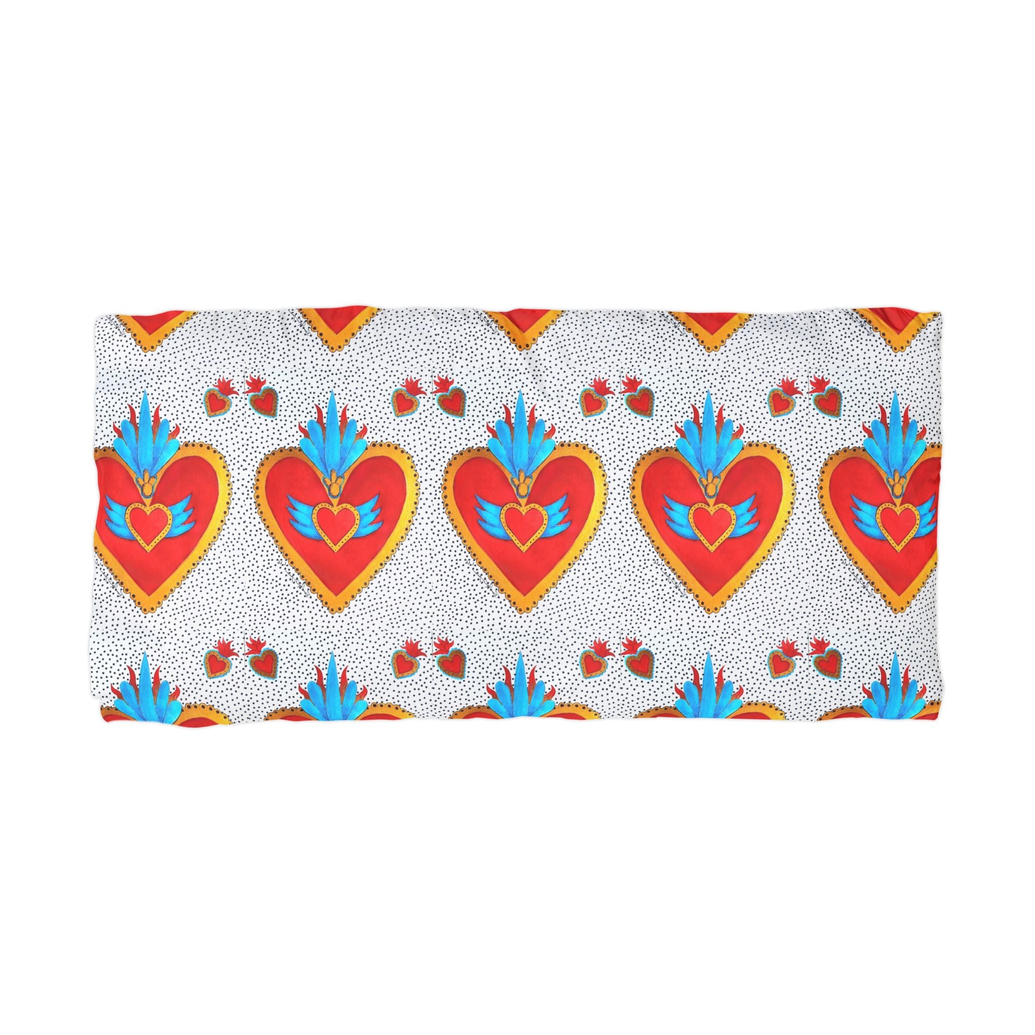 Heart Folk Pillowcase — Bright Mexican Sacred Heart Pattern Microfiber Pillowcase