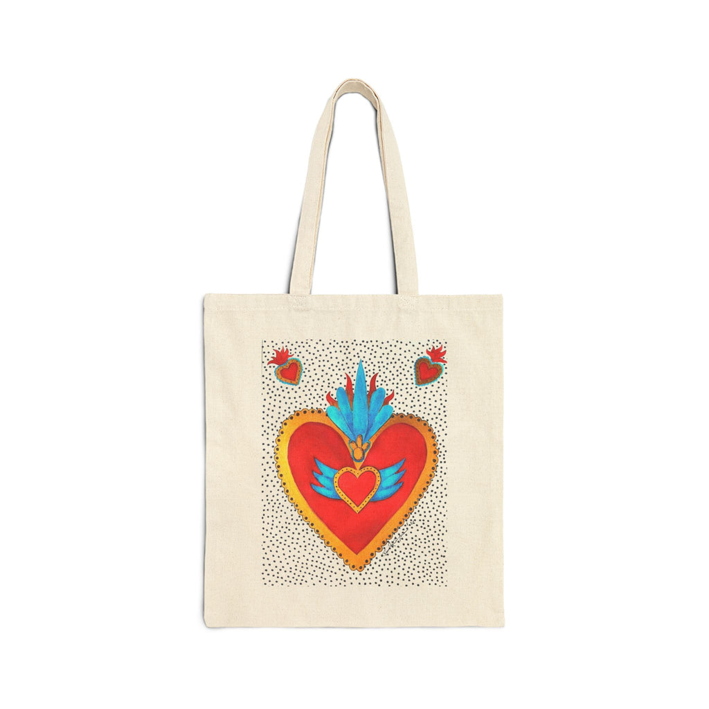Sacred Heart Canvas Tote Bag – Vibrant Folk Art Love Design