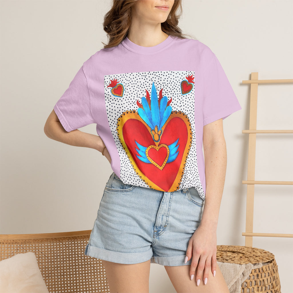 T-shirt Cœur Sacré ailé — Motif d'art populaire mexicain coloré