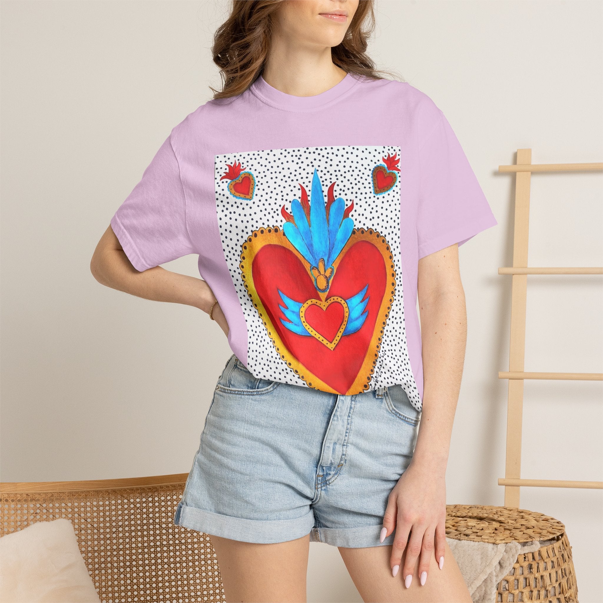 T-shirt Cœur Sacré ailé — Motif d'art populaire mexicain coloré