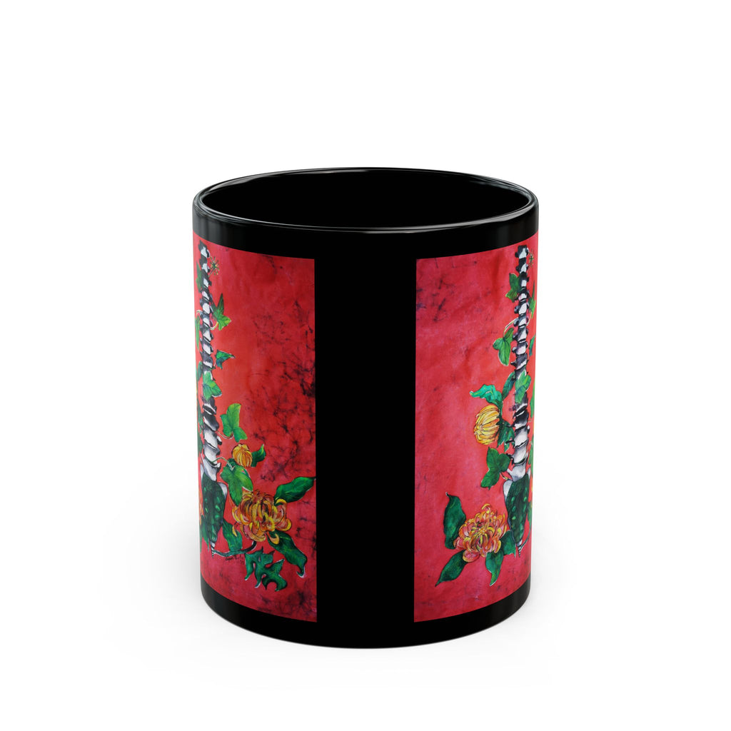 Anatomical Spine & Flowers Black Mug – Gothic Floral Coffee Cup (11oz/15oz)