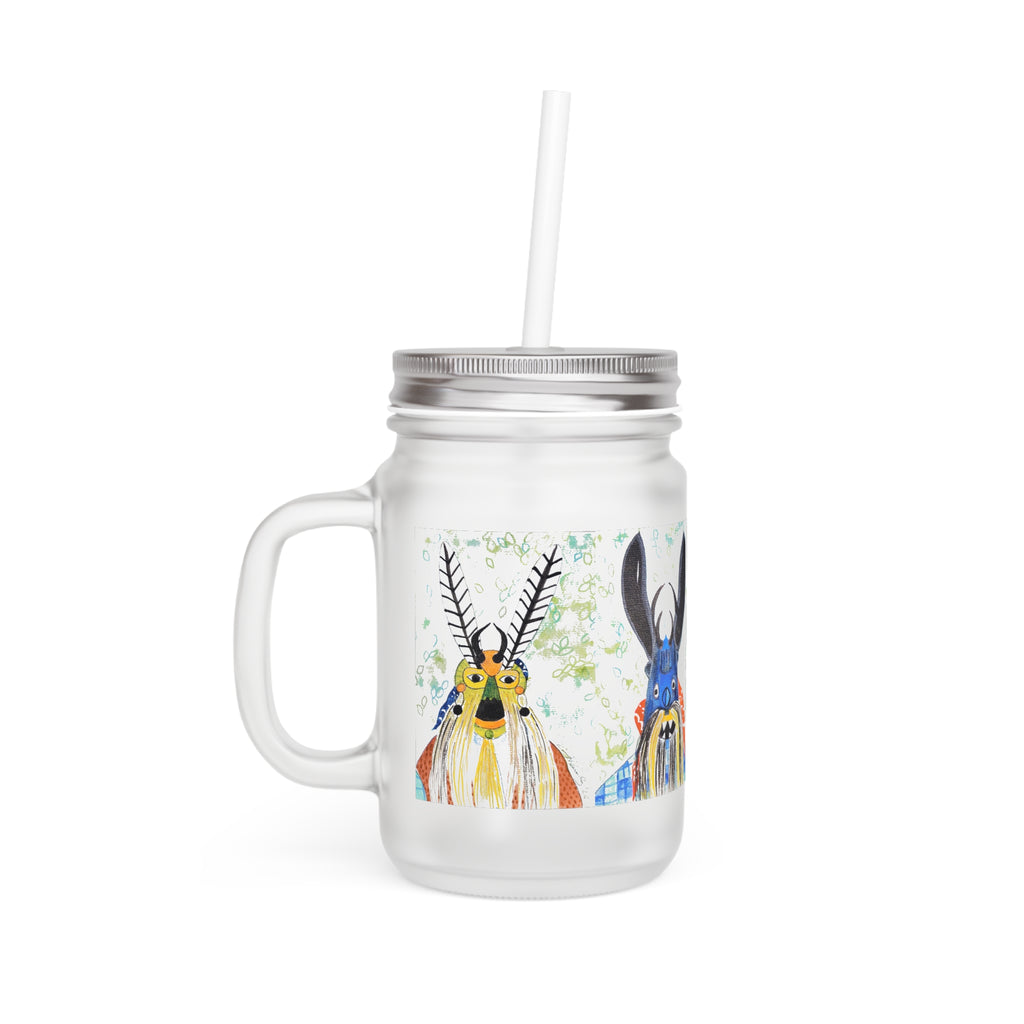 Mason Jar Tumbler with Colorful Watercolor Deer Design – Glass Drinking Jar with Straw