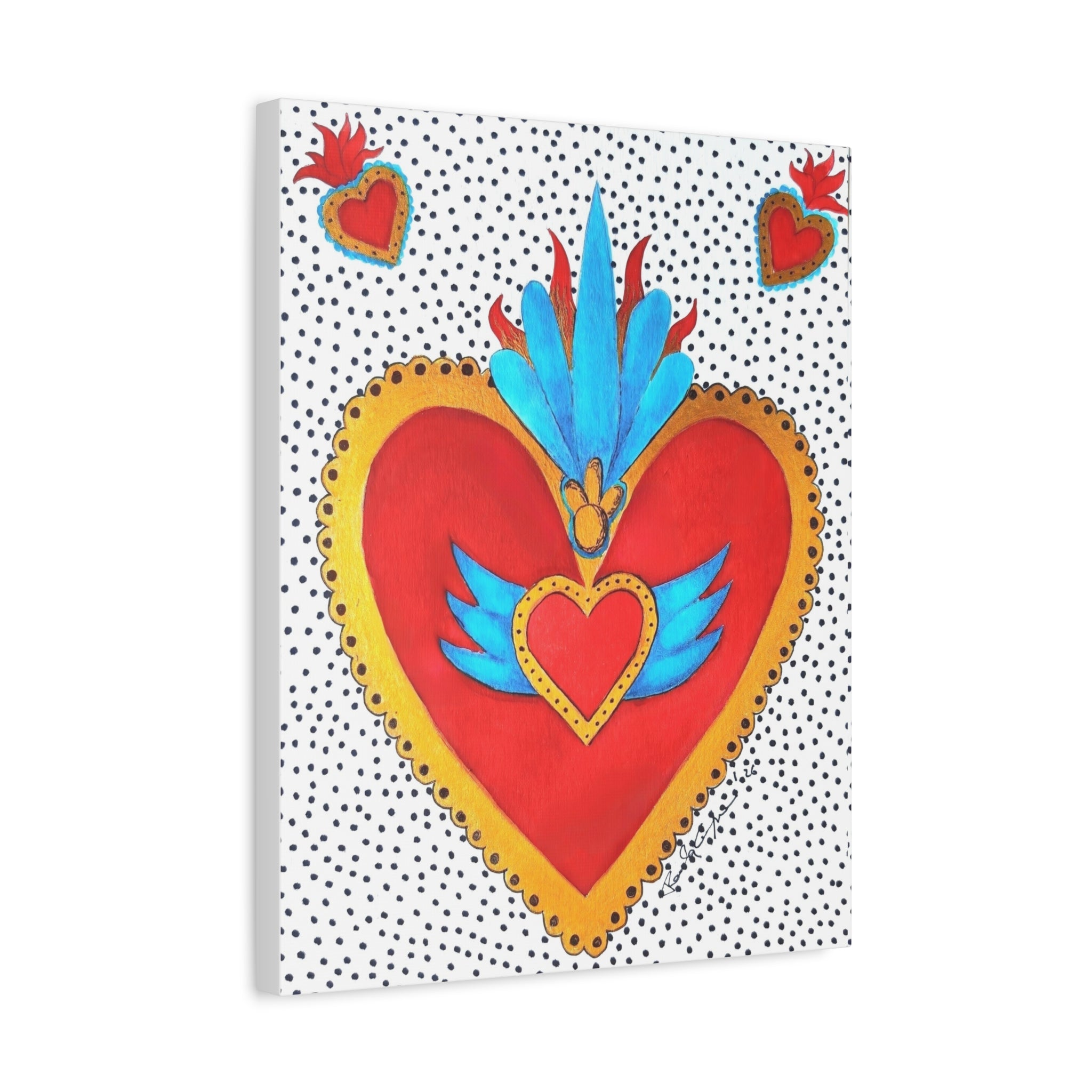 "Corazon de hojalata" Tableau imprimé Cœur Sacré d'art populaire — Décoration murale Cœur rouge et or éclatant