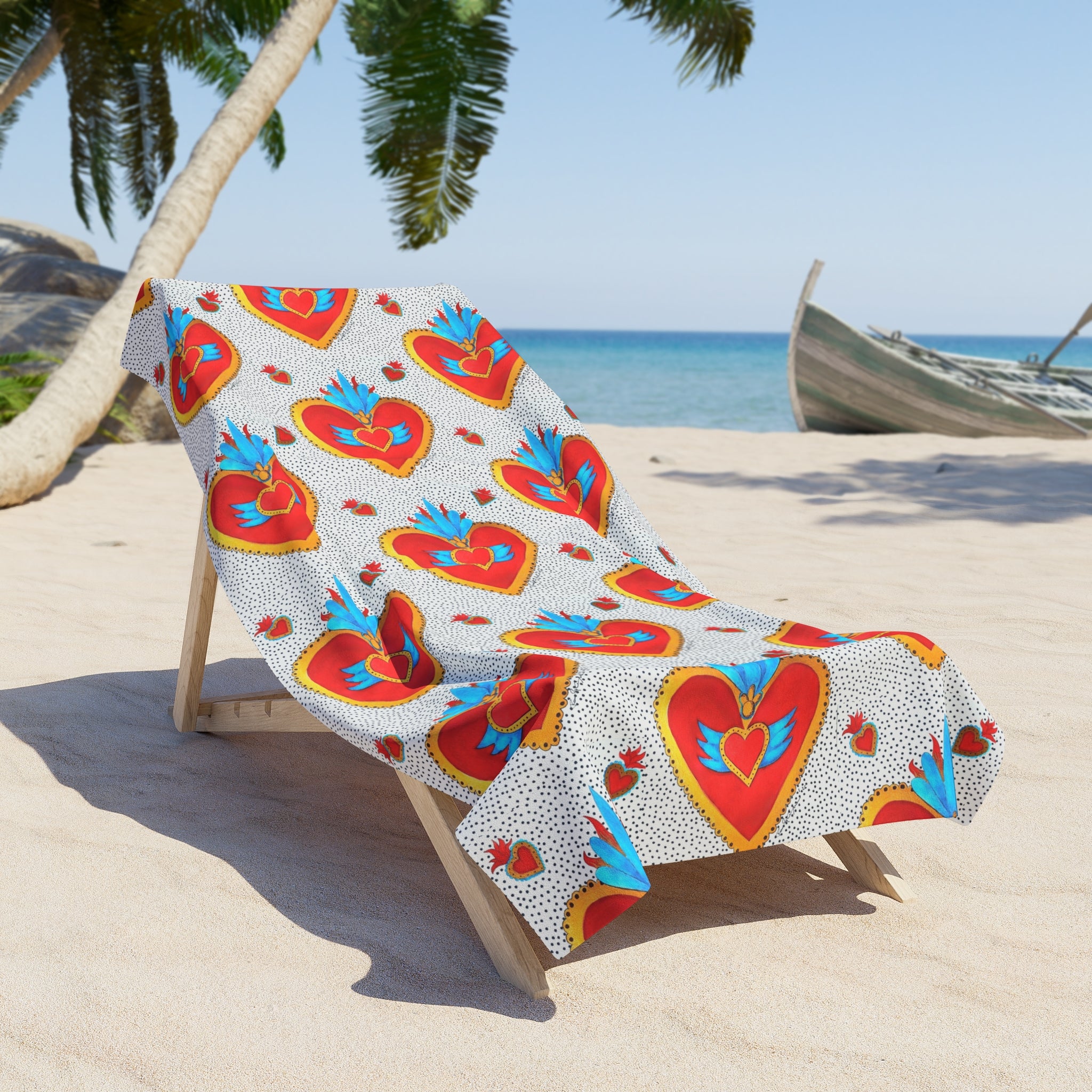 Heart Pattern Beach Towel — Colorful Retro Heart Print Towel for Summer & Pool