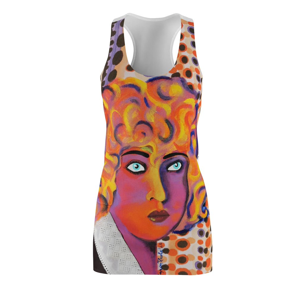 Abstract Pop Art Racerback Dress — Bold Colorful Portrait Print