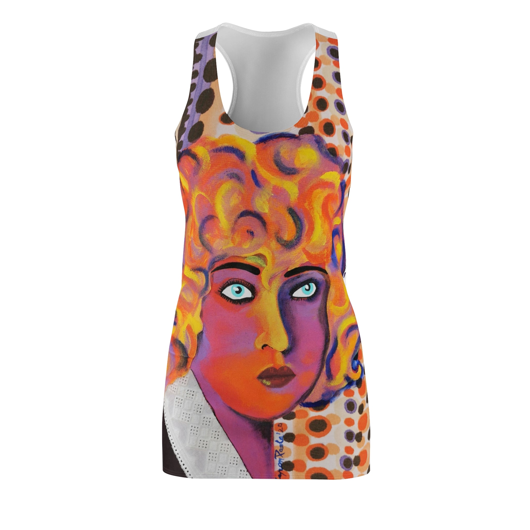Abstract Pop Art Racerback Dress — Bold Colorful Portrait Print