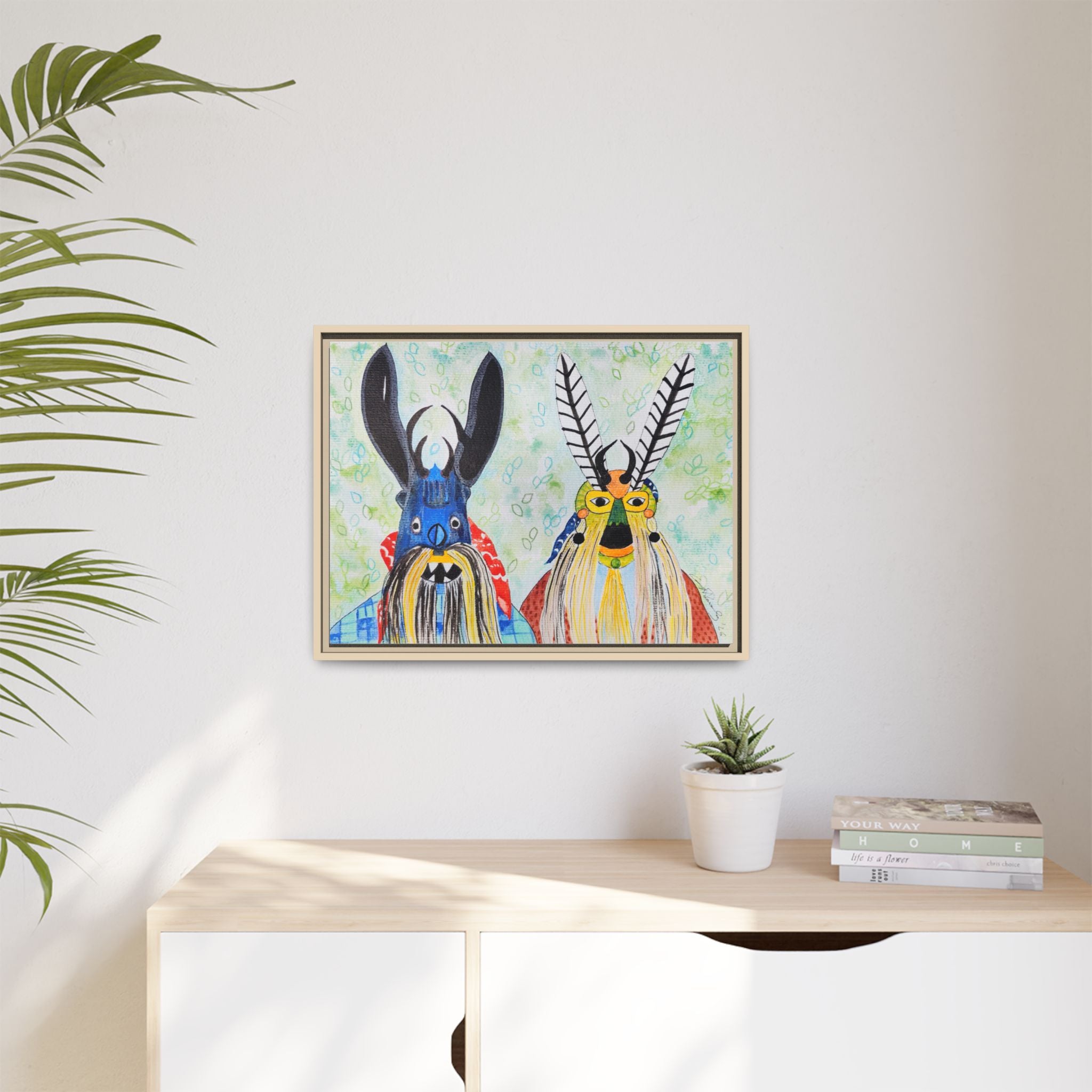 Colorful Folk Mask Matte Canvas Print (Framed)