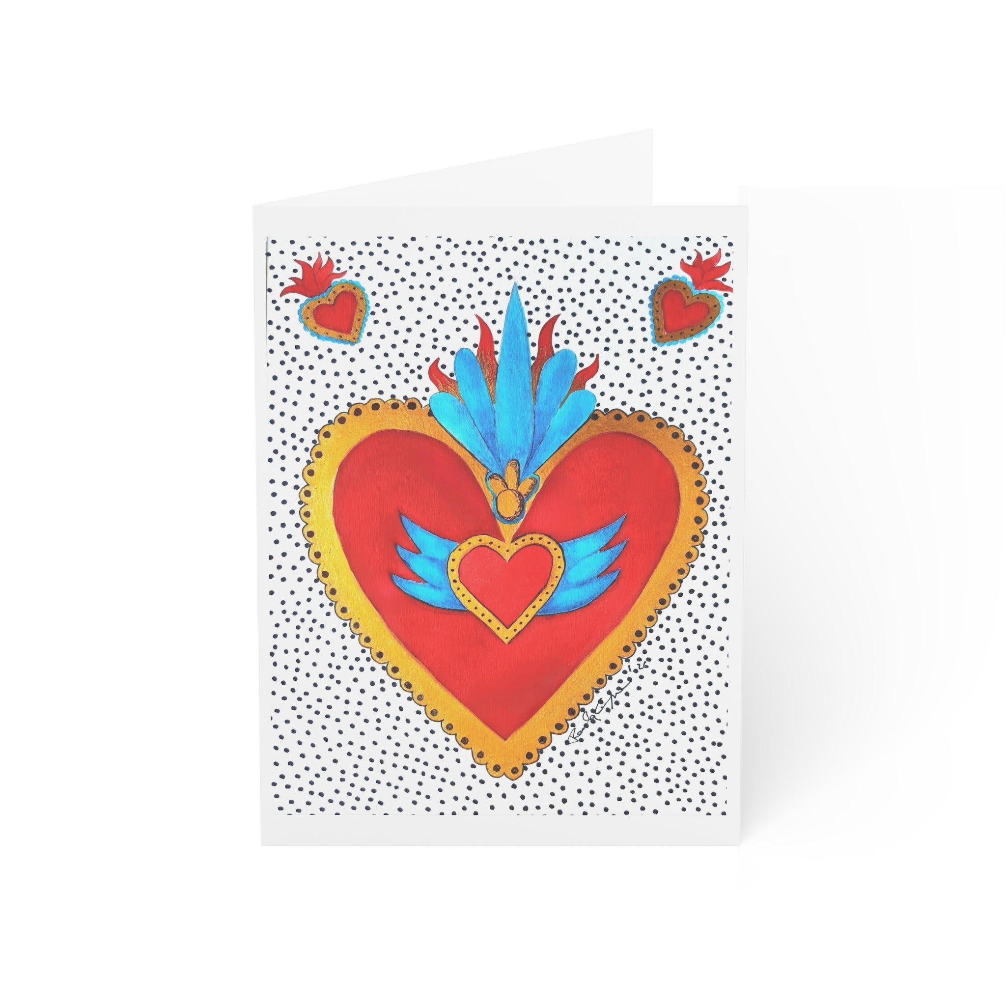 Folk Art Sacred Heart Greeting Card — Blank Inside (Single or Multipack)