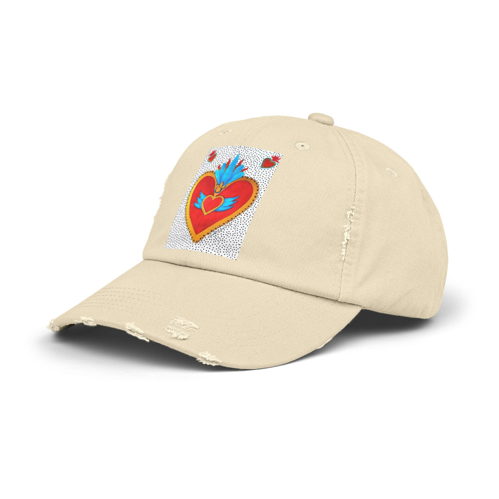 Distressed Cap — Sacred Flaming Heart Patch Baseball Hat