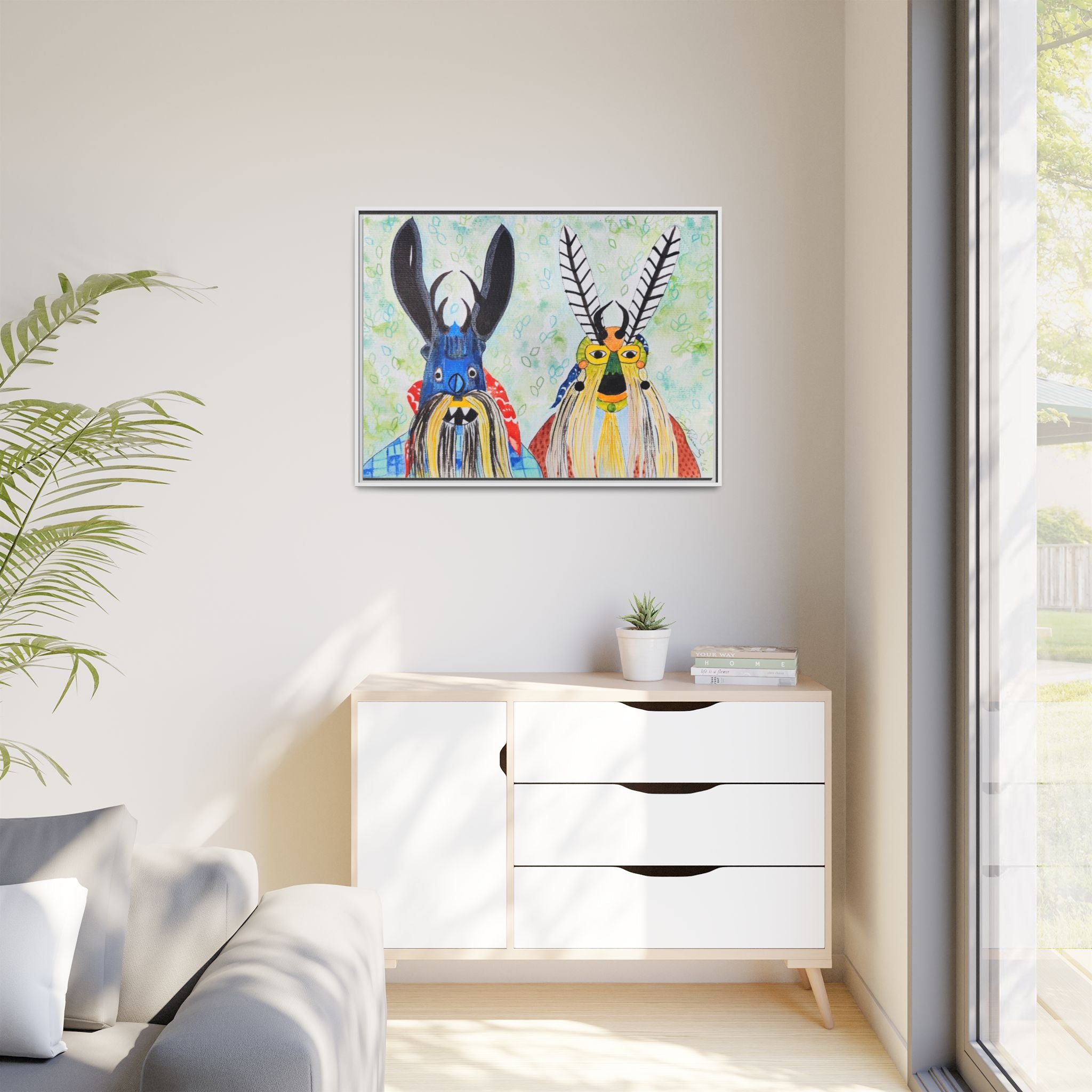 Colorful Folk Mask Matte Canvas Print (Framed)