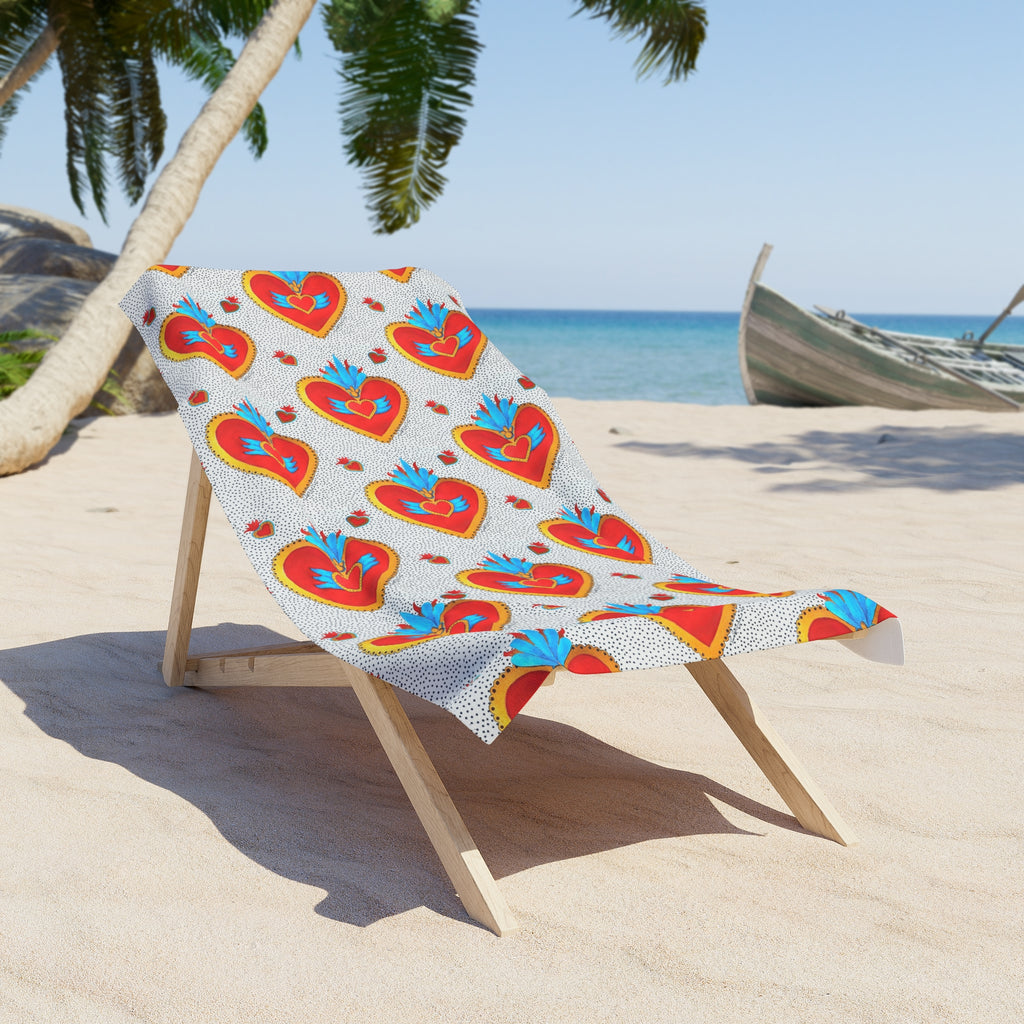 Heart Pattern Beach Towel — Colorful Retro Heart Print Towel for Summer & Pool