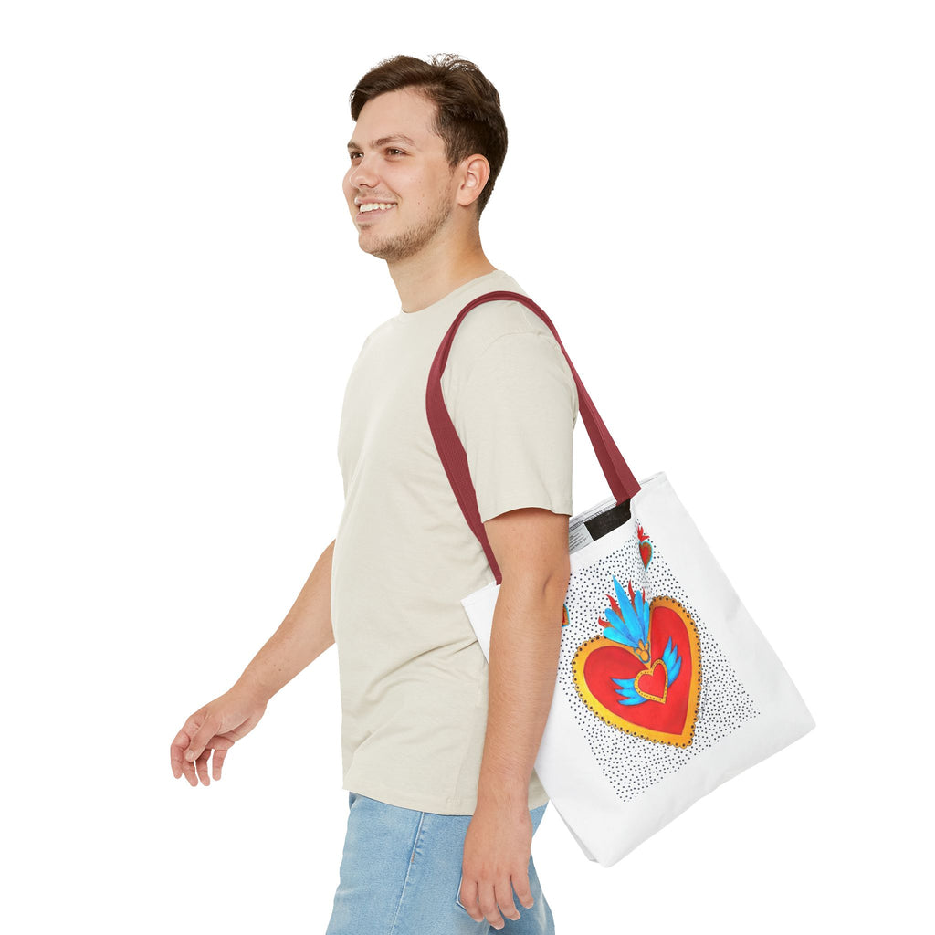 Sacred Heart Tote Bag — Colorful Folk Art Heart Design