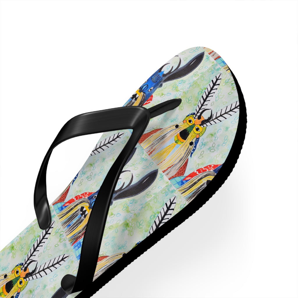 Colorful Watercolor Goat Flip Flops — Boho Farm Animal Summer Sandals
