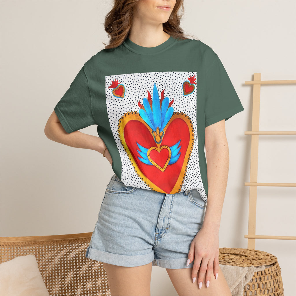 T-shirt Cœur Sacré ailé — Motif d'art populaire mexicain coloré