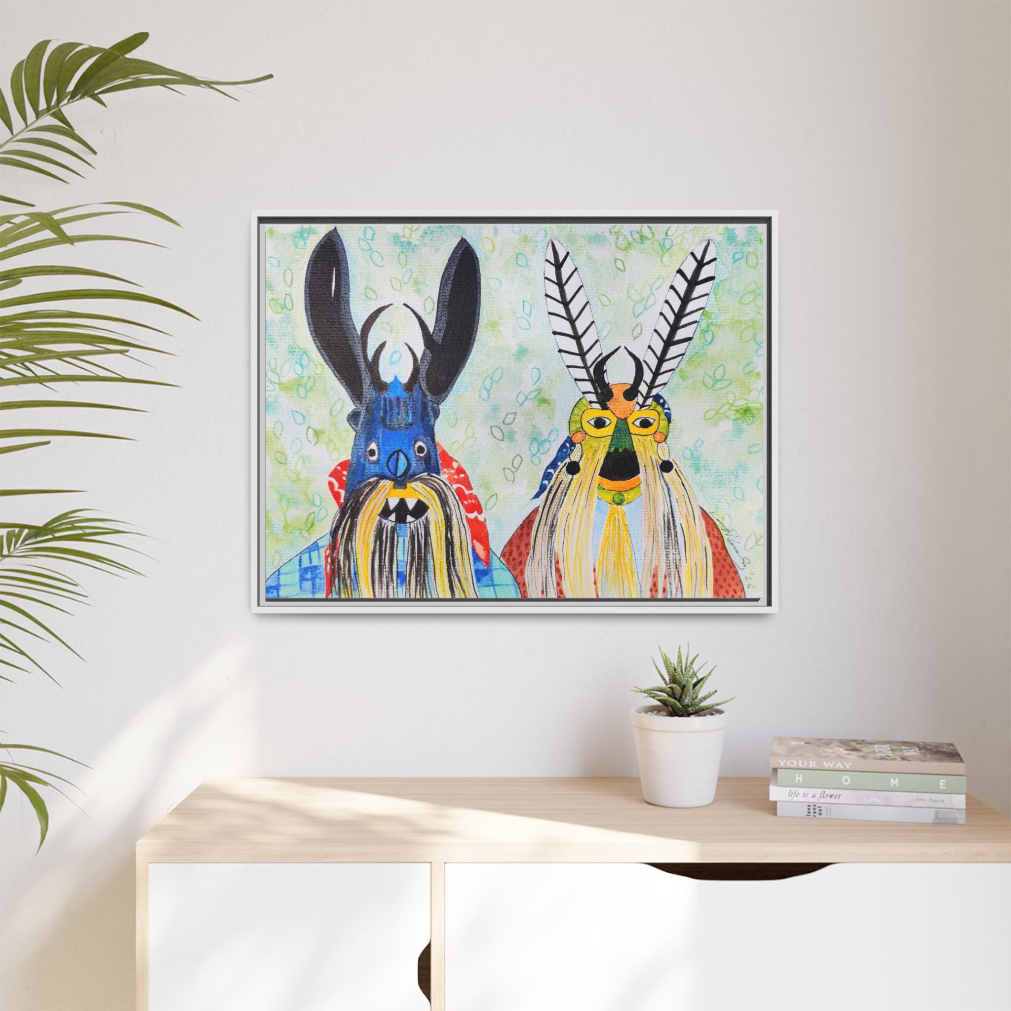 Colorful Folk Mask Matte Canvas Print (Framed)