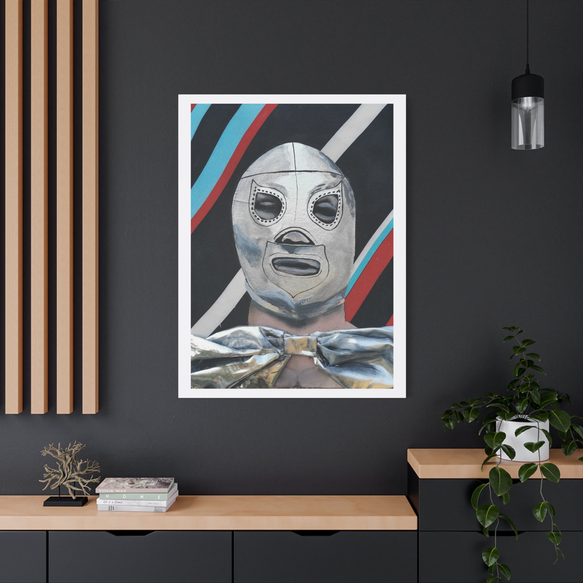 "El Santo" Luchador Mask Art Canvas – Silver Wrestler Stretched Matte Print