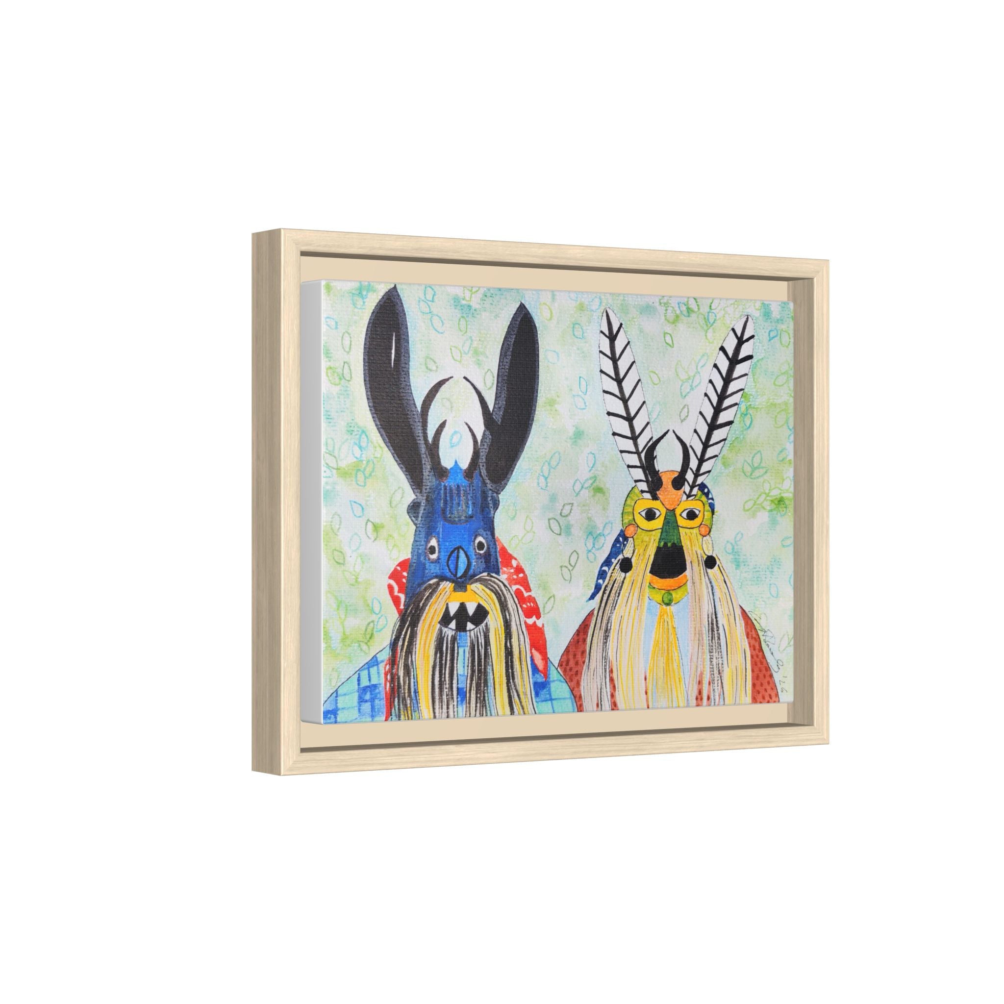 Colorful Folk Mask Matte Canvas Print (Framed)