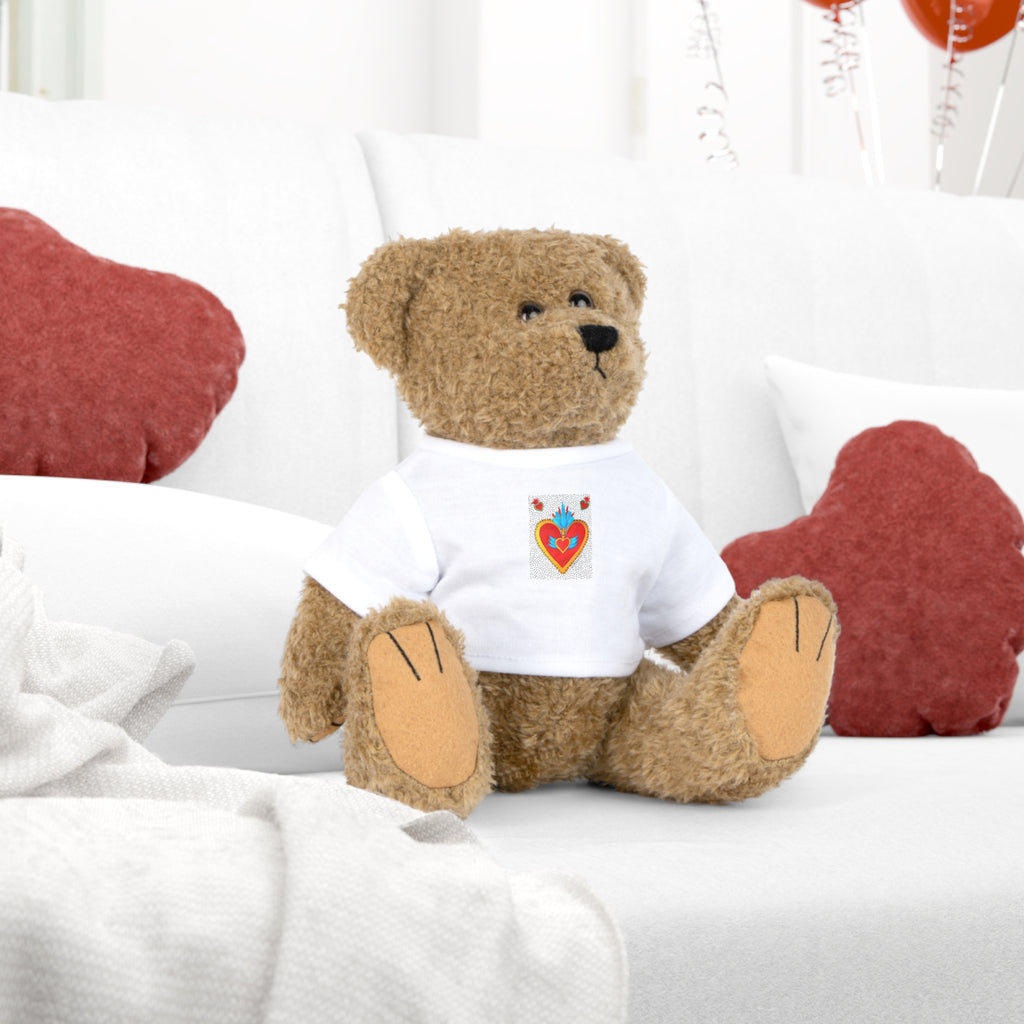 Valentine Heart Folk Art Plush Bear with T‑Shirt