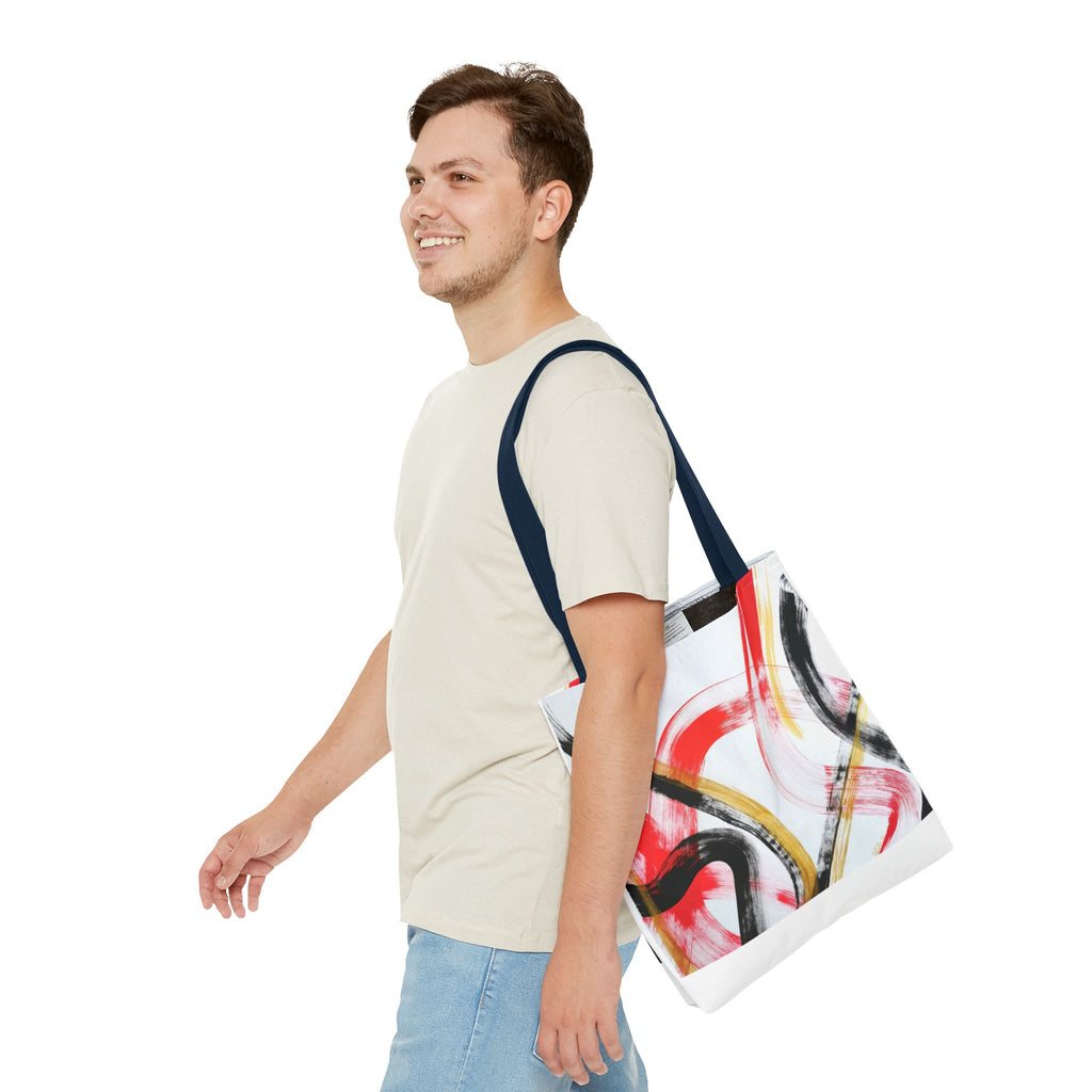 Abstract Brushstroke Tote Bag — Red, Black & Gold Artistic All-Over Print
