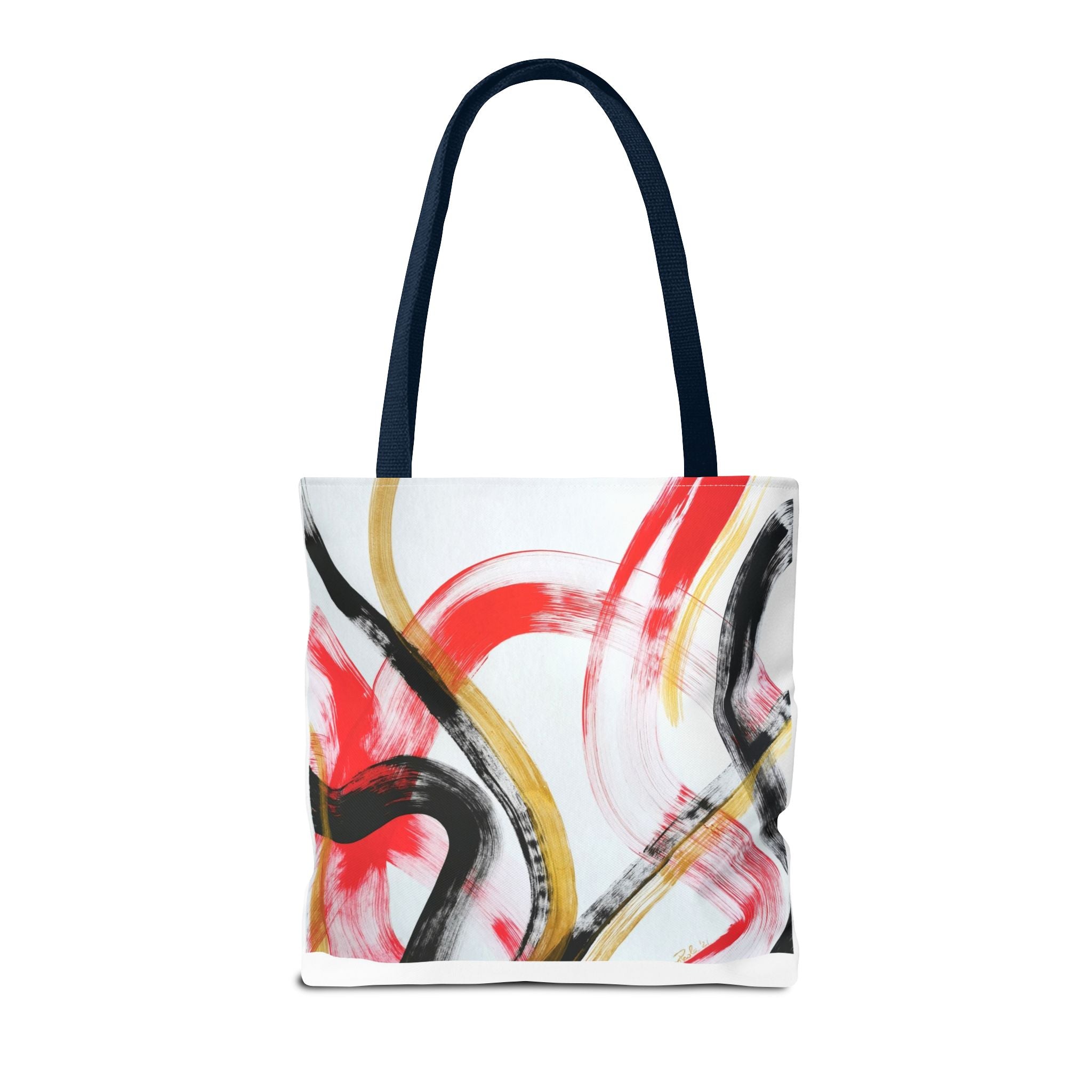 Abstract Brushstroke Tote Bag — Red, Black & Gold Artistic All-Over Print
