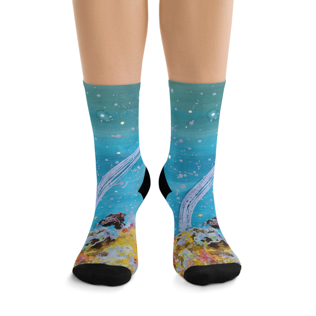 Ocean Whale Crew Socks — Recycled Poly Aquatic Print Socks