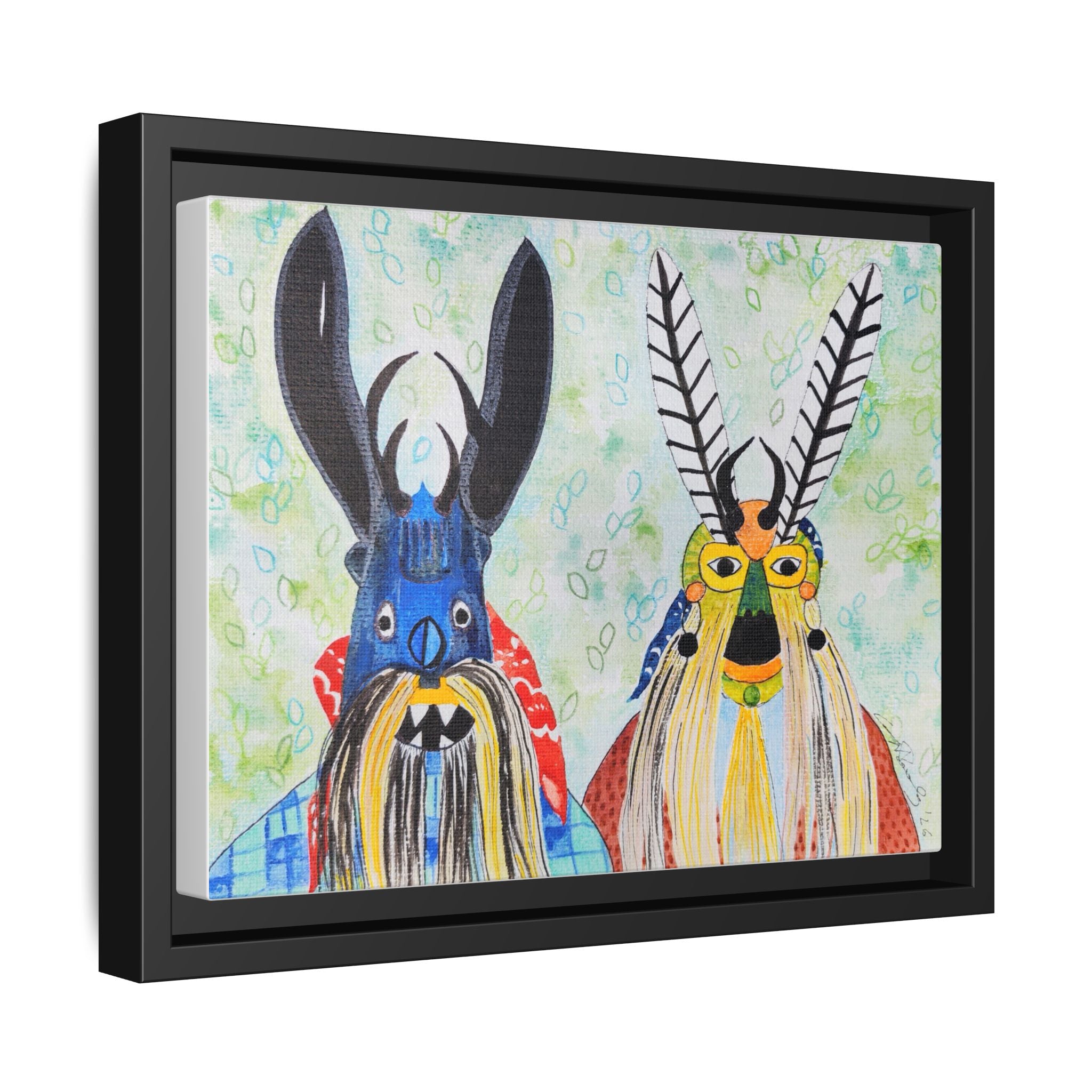 Colorful Folk Mask Matte Canvas Print (Framed)